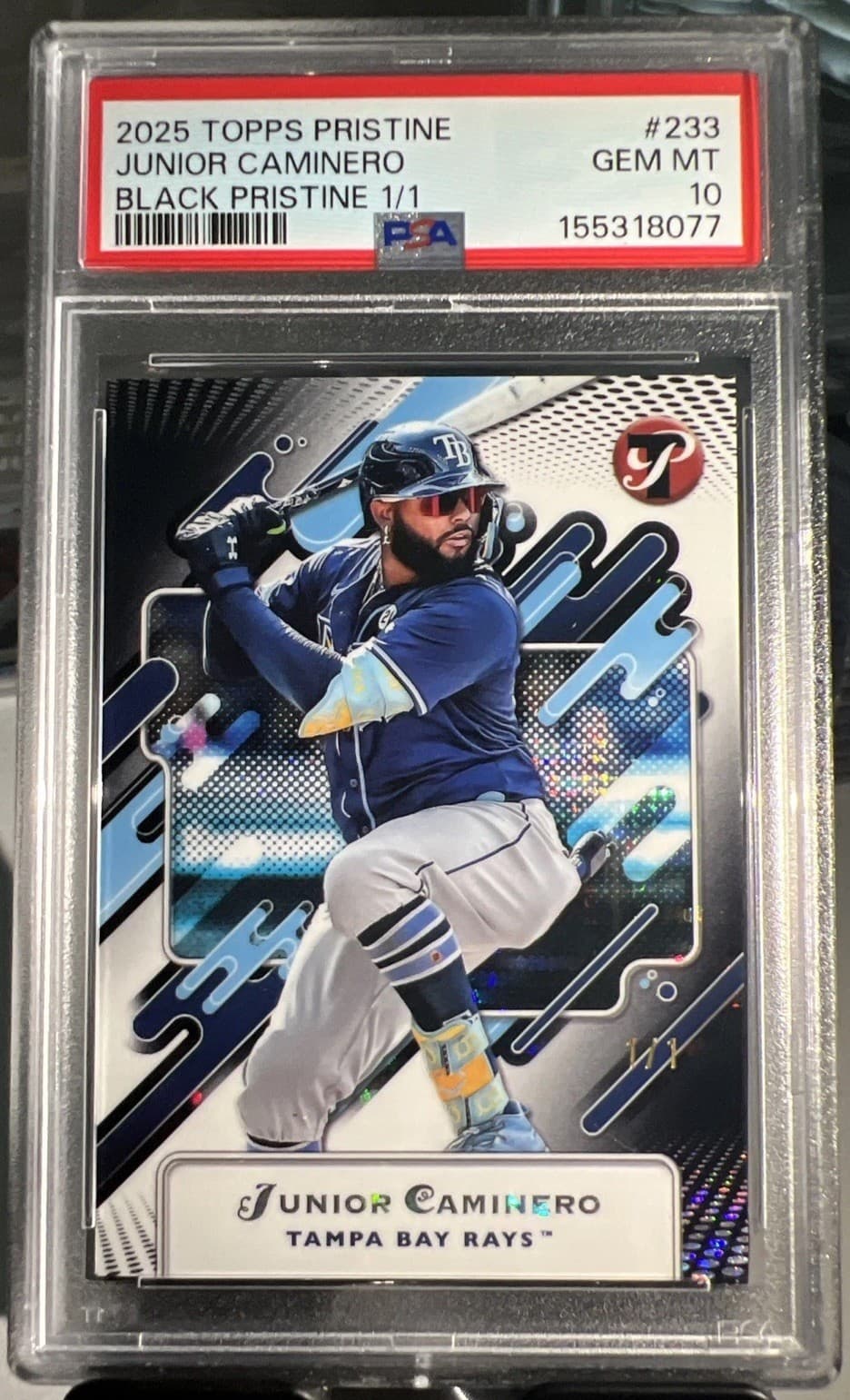 🔥2025 Topps Pristine Junior Caminero Black Pristine 1/1 Psa 10🔥🔥Rays🔥🔥1/1