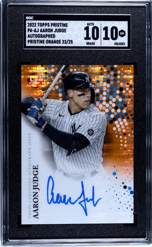 2022 Topps Pristine Aaron Judge #PA-AJ Auto Orange Refractor 25 SGC 10 Auto 10