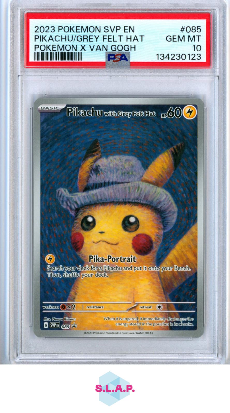 PIKACHU WITH GREY FELT HAT POKEMON 85 2023 PRM FULLART NON HOLO ENGLISH PSA 10