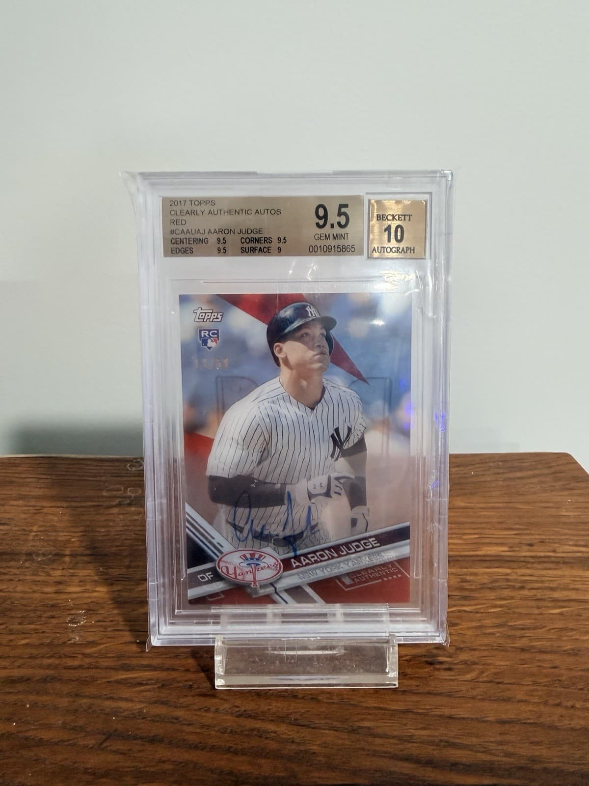 Aaron Judge 2017 Topps Clearly Authentic Red Autographs 12/50 BGS 9.5 Auto 10