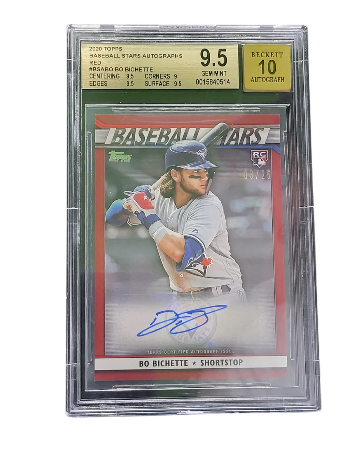 2020 Topps Baseball Stars Autographs Red Bo Bichette #BSABO BGS 9.5 Auto 10