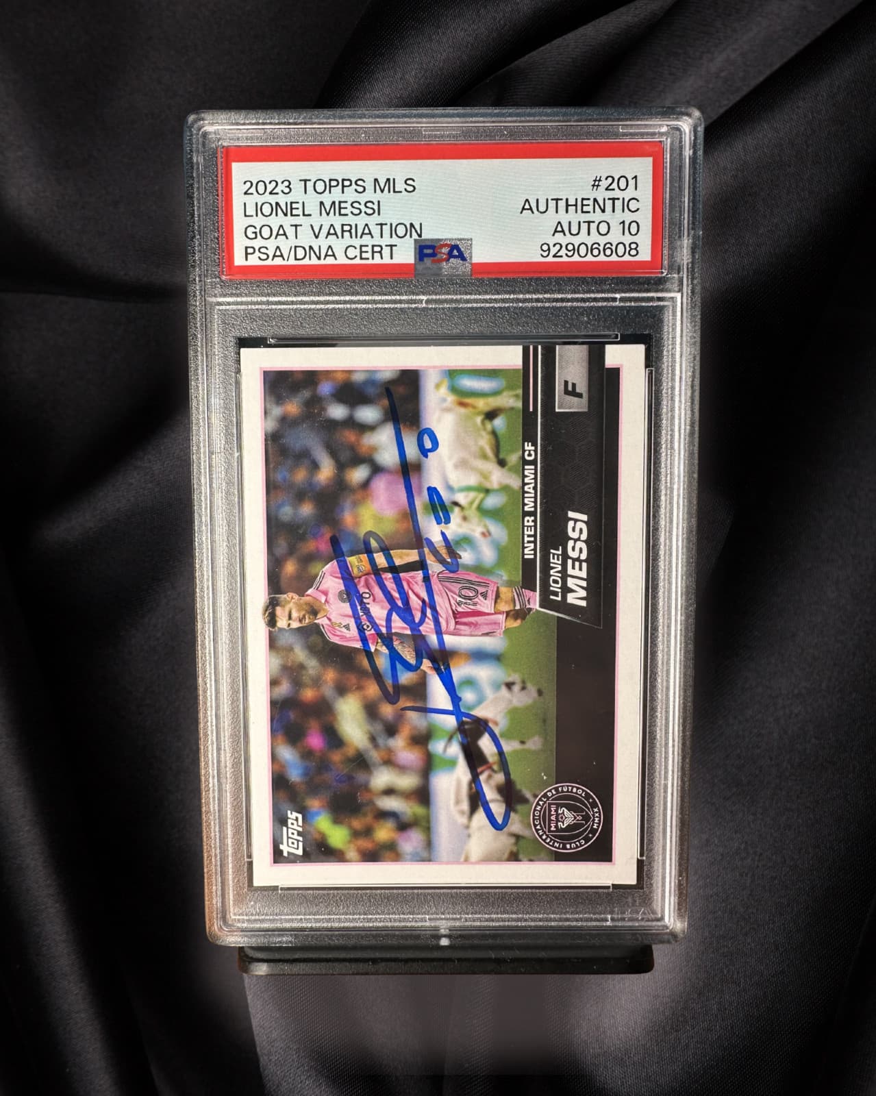 Leo Messi 2023 Topps MLS auto on Card - Goat variation psa auto 10
