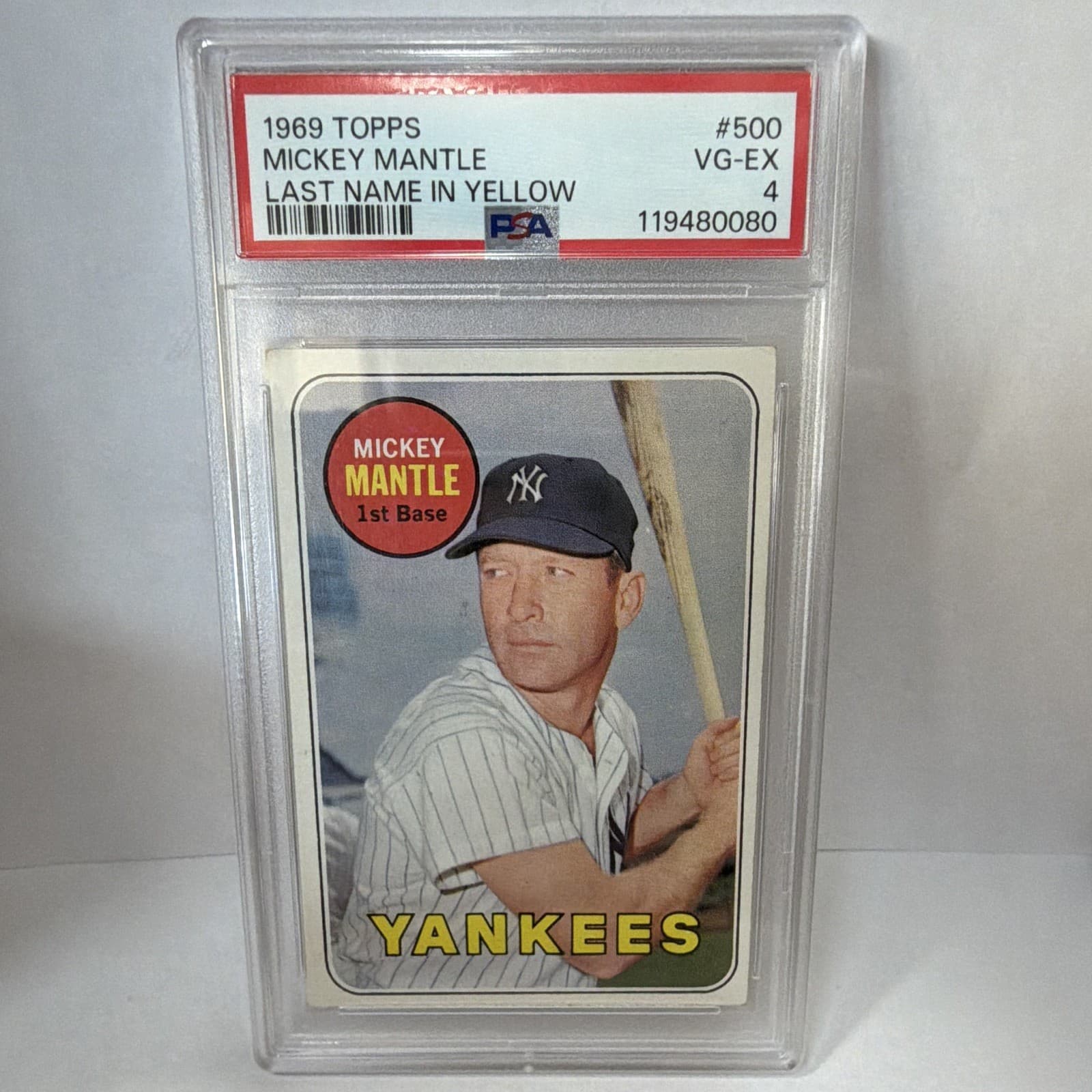 Topps 1969 Mickey Mantle #500 Last Name in Yellow New York Yankees PSA