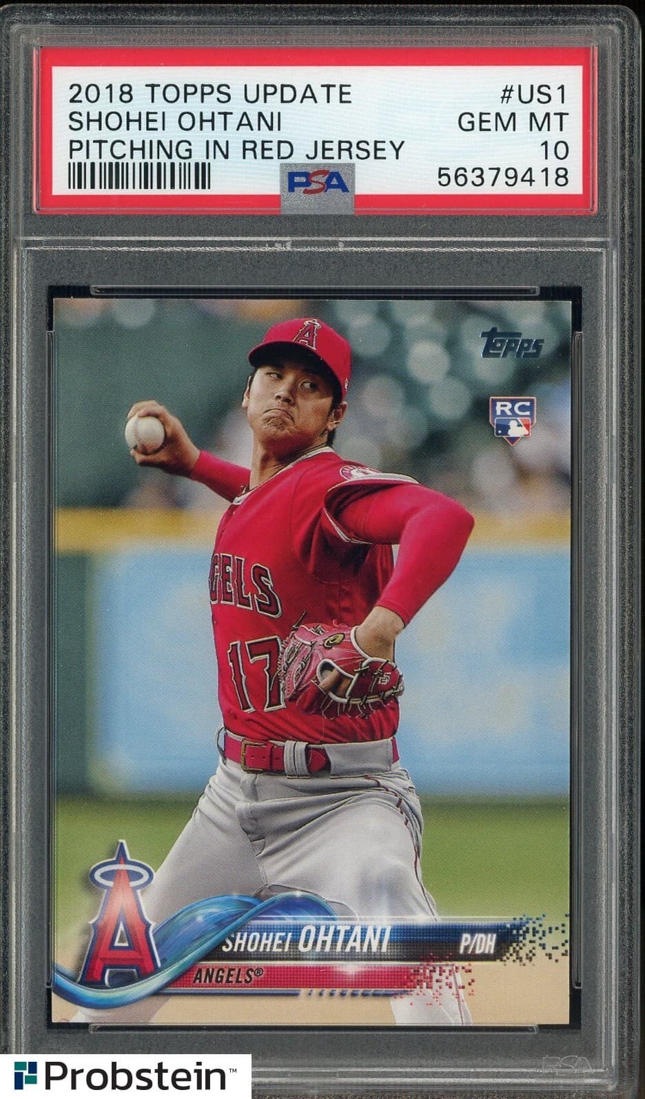 #1 2018 Topps Update #US1 Shohei Ohtani Pitching In Red Jersey RC Rookie PSA 10
