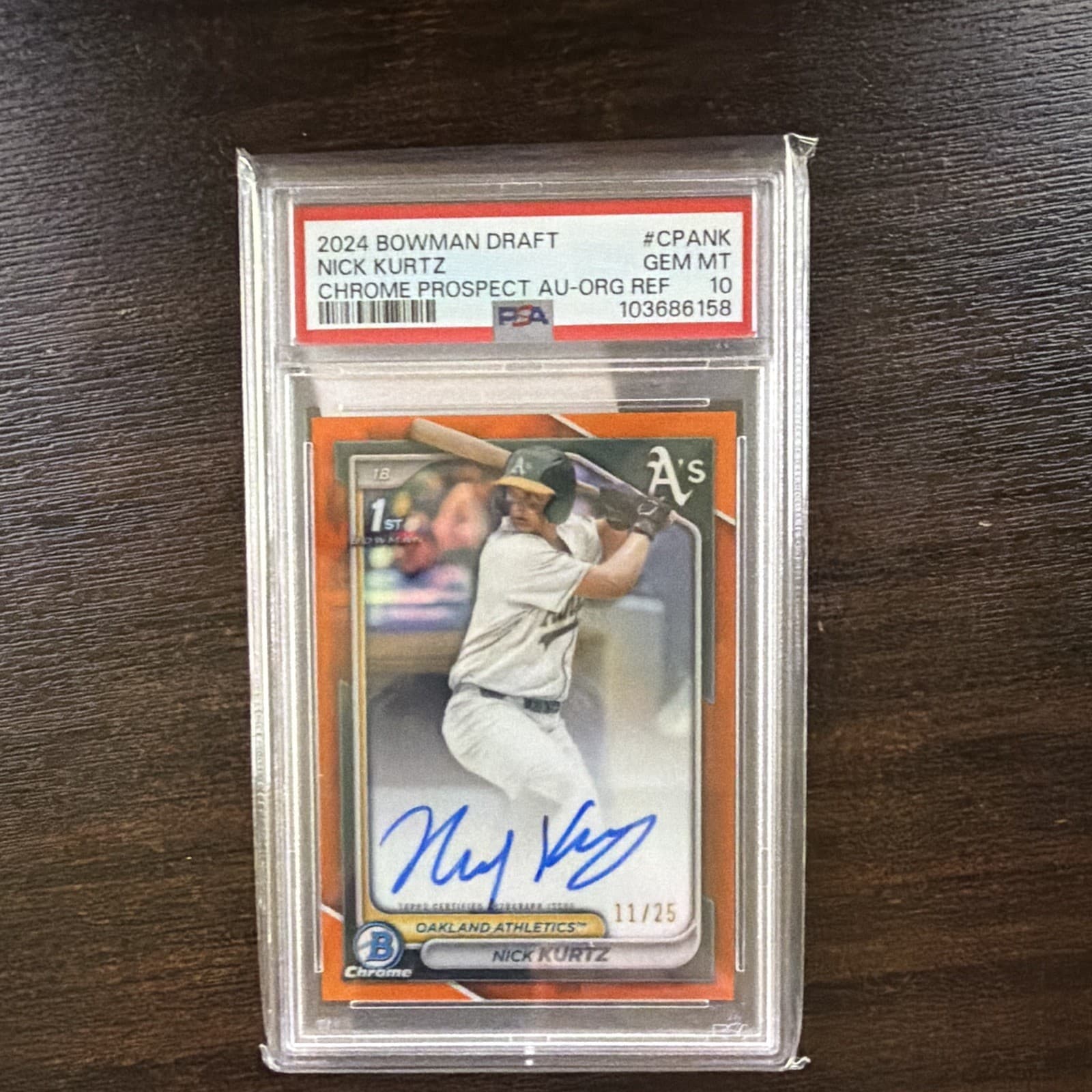 Bowman 2024 Draft Nick Kurtz Chrome Prospect Auto Orange /25 #CPA-NK PSA 10