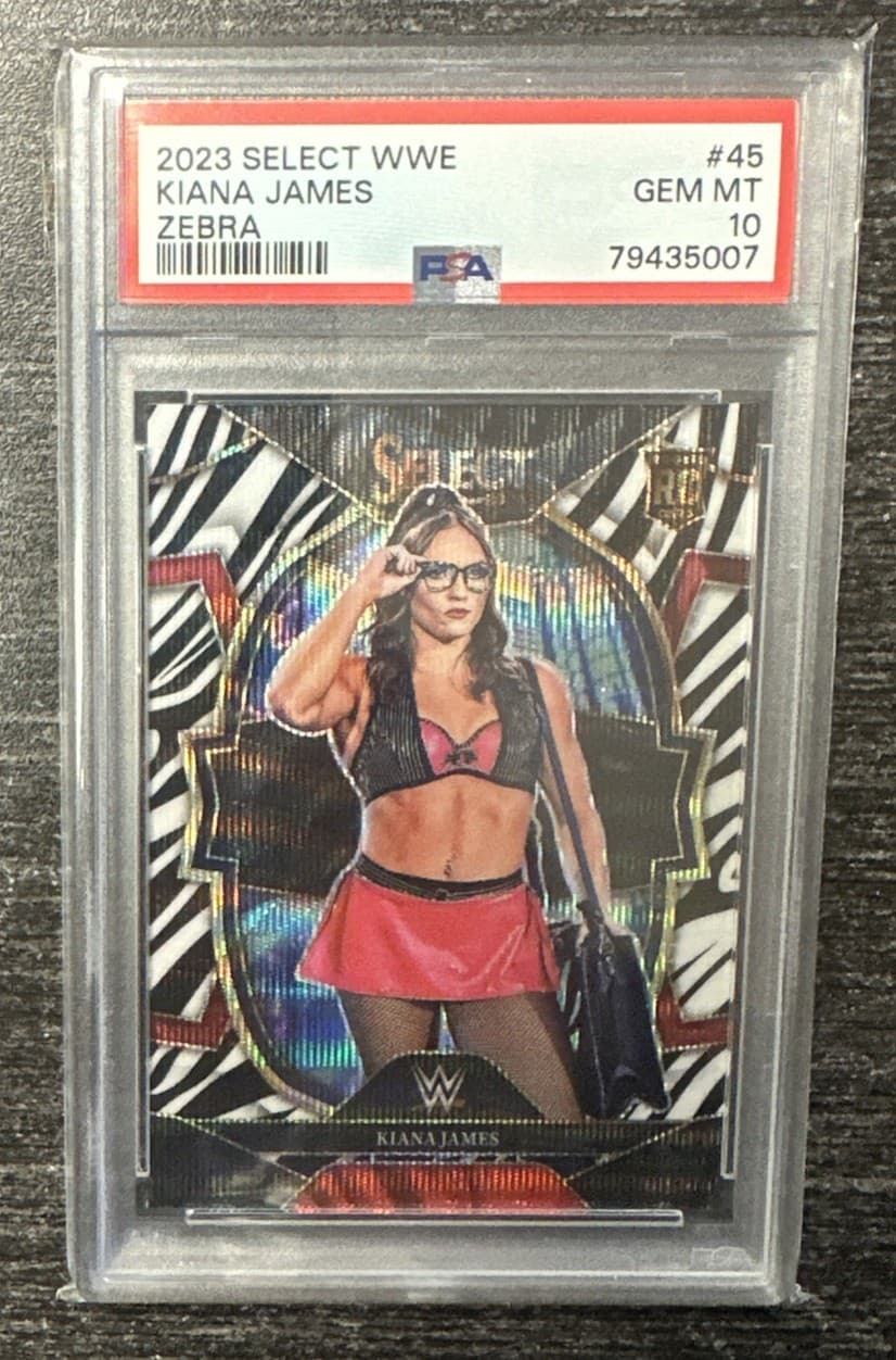 KIANA JAMES - 2023 Panini Select WWE Rookie ZEBRA PRIZM #45 - PSA 10 GEM MINT