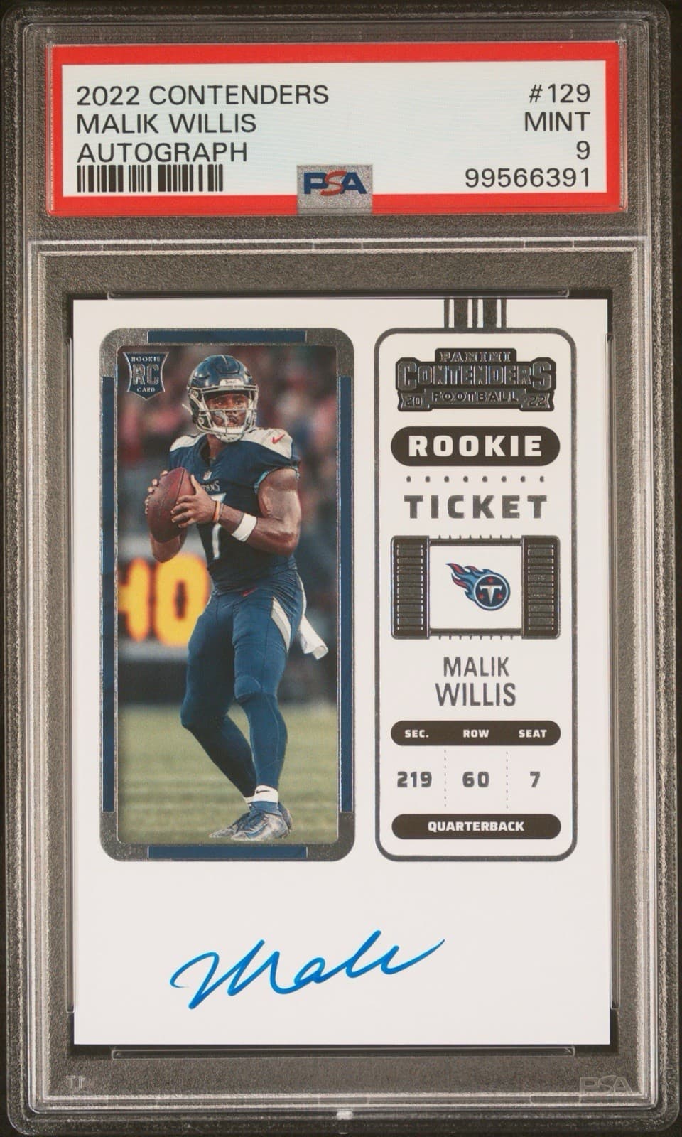 Malik Willis 2022 Panini Contenders Rookie Ticket Auto #129 RC PSA 9 Dolphins