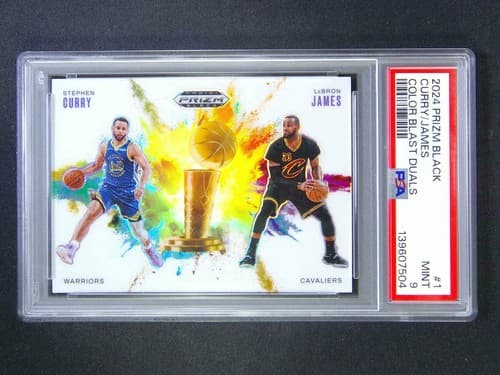STEPHEN CURRY LEBRON JAMES 2024-25 PRIZM BLACK COLOR BLAST DUALS PSA 10 B096-