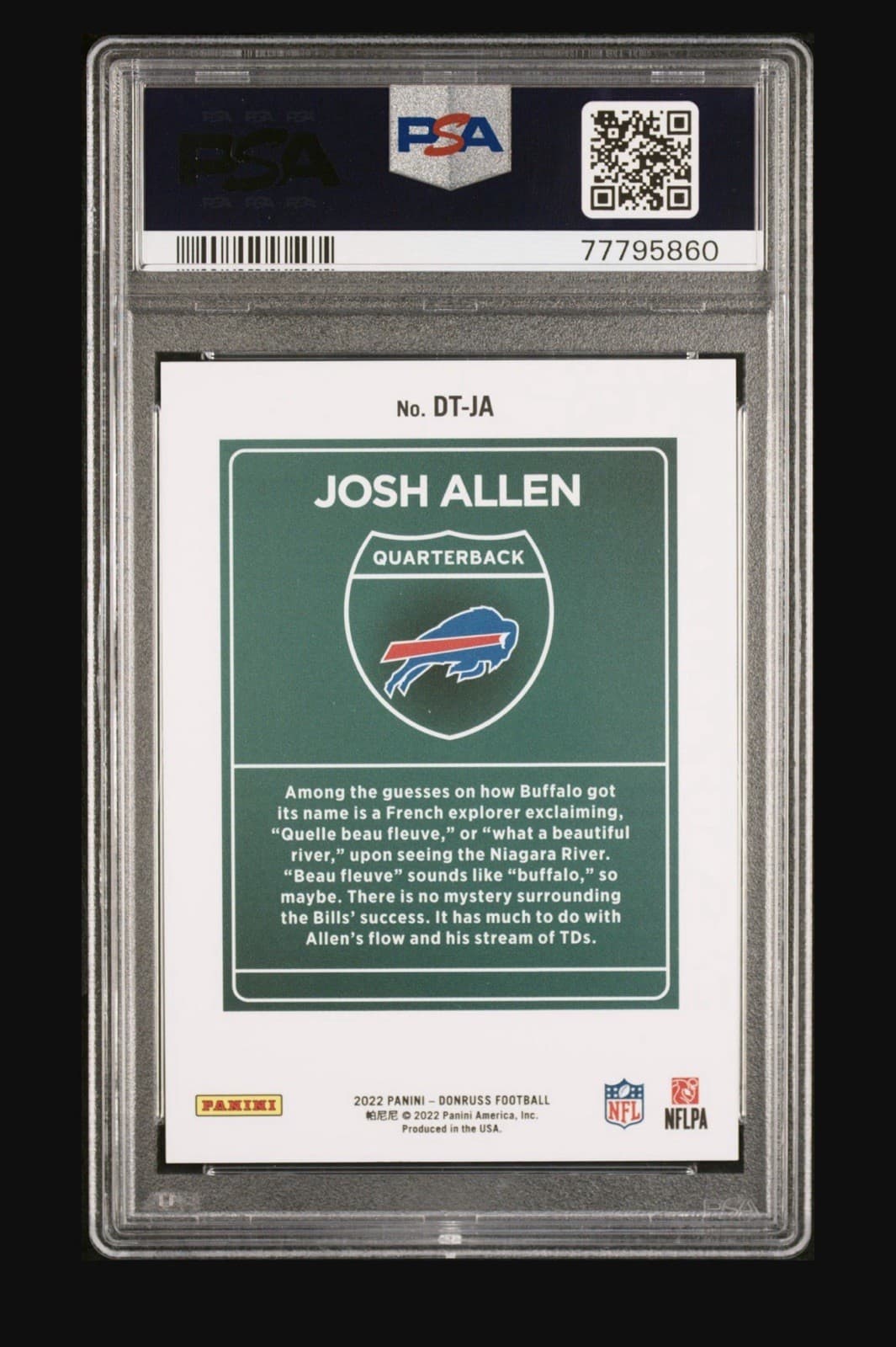 Panini 2022 Donruss Downtown! Josh Allen DT-JA PSA 10 Buffalo Bills