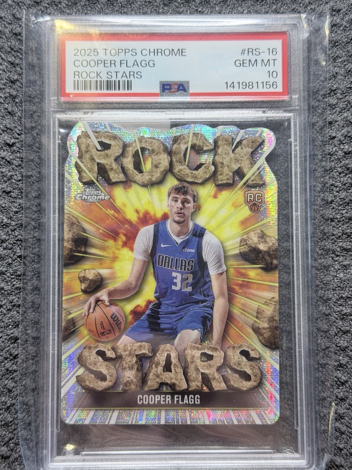 2025-26 Topps Chrome Rock Stars #RS16 Cooper Flagg Mavericks RC Rookie PSA 10