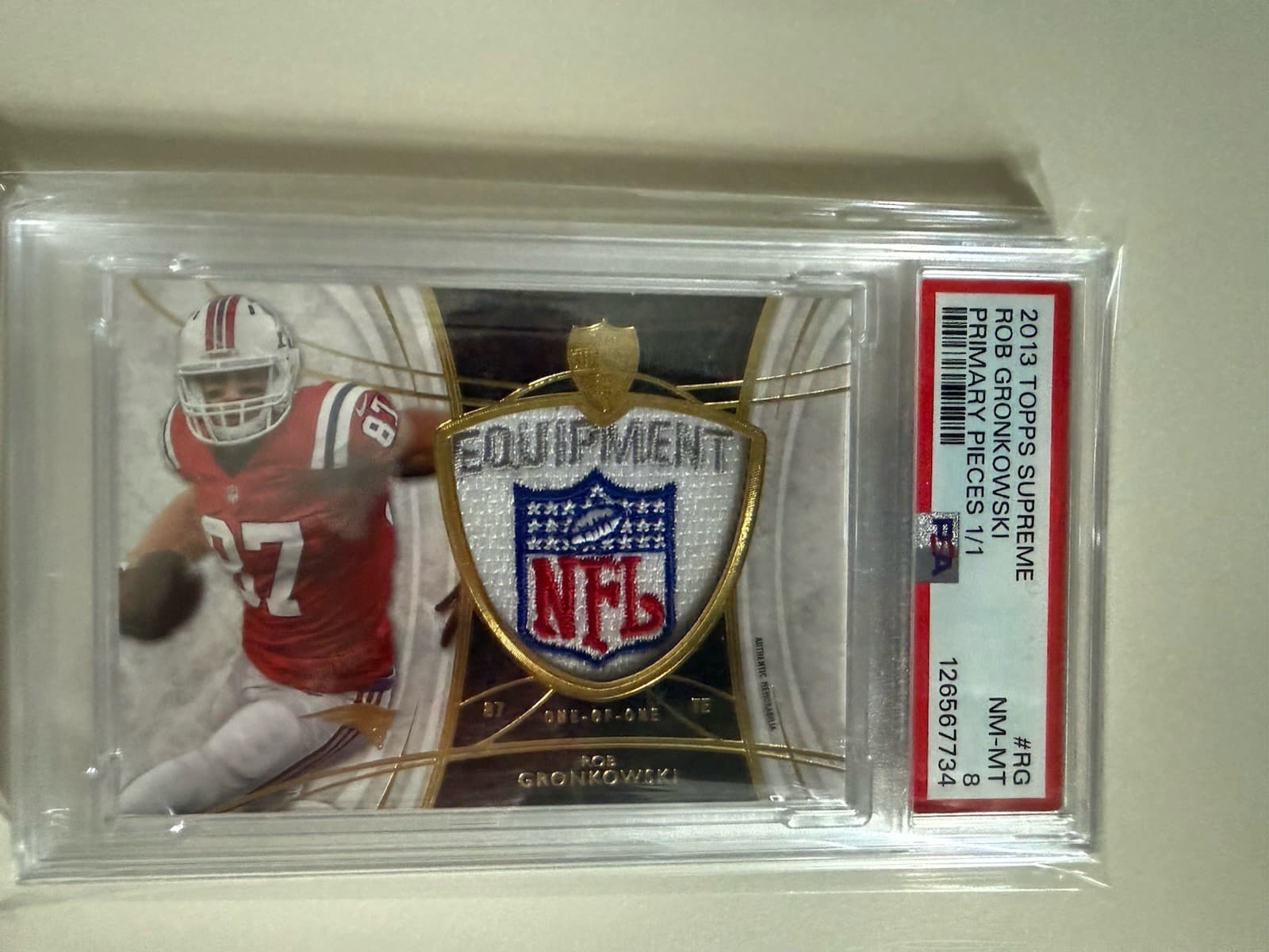 ROB GRONKOWSKI PSA 2013 TOPPS SUPREME SPP-RG PRIMARY PIECES NFL SHIELD PATCH 1/1