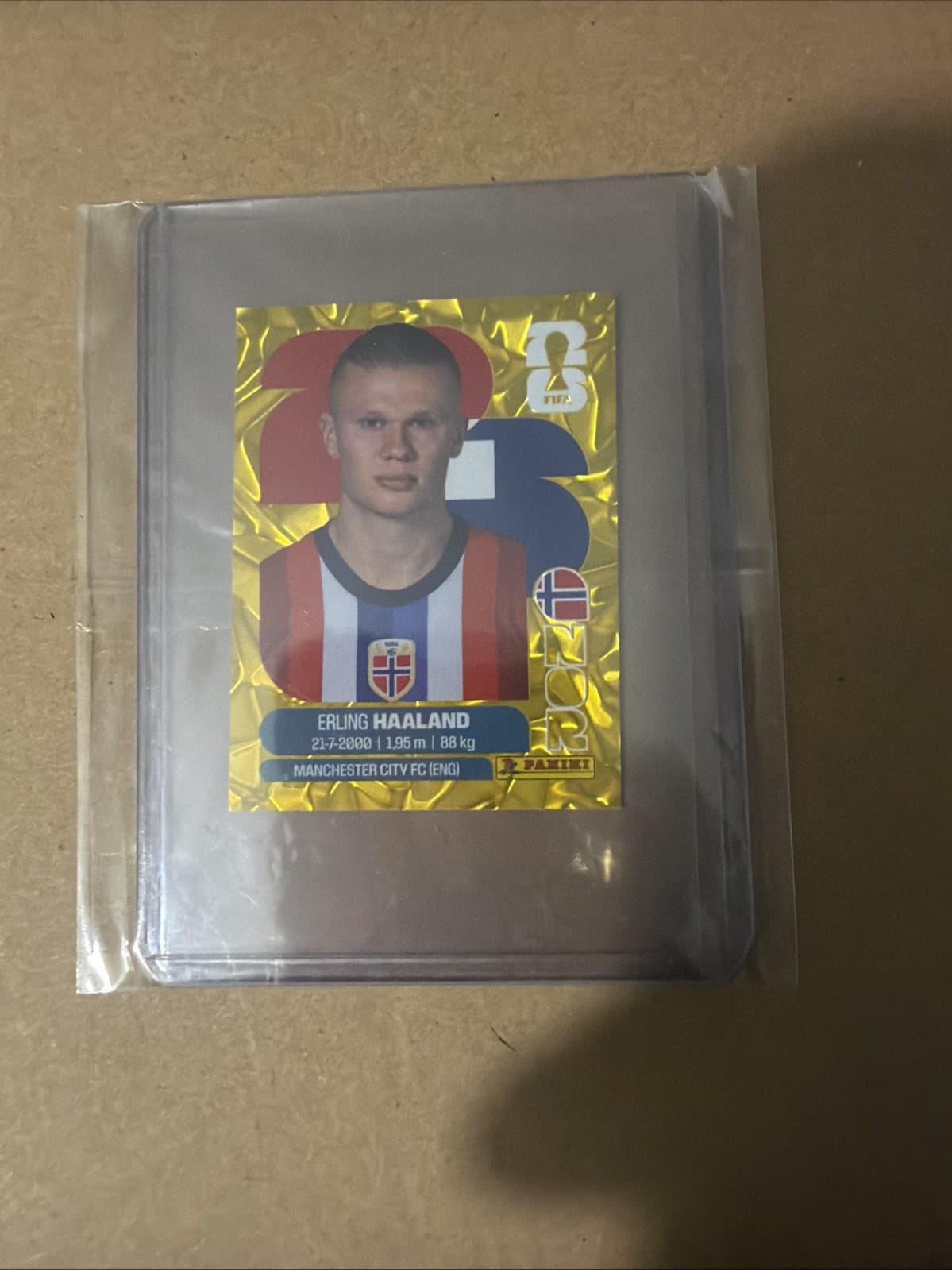 💥💥 Erling Haaland Gold Crumple Panini Sticker Not 15 FIFA World Cup 💥💥
