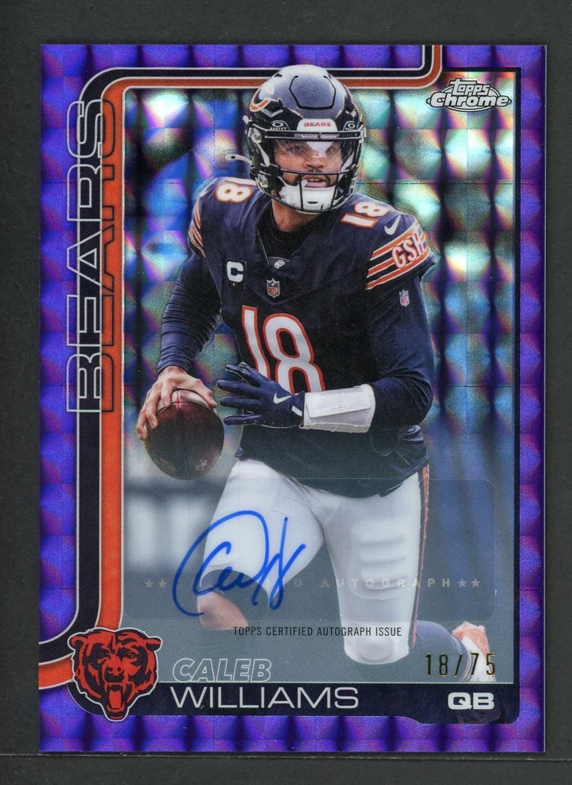 2025 Topps Chrome Caleb Williams Auto Purple Geometric Refractor #/75 Bears