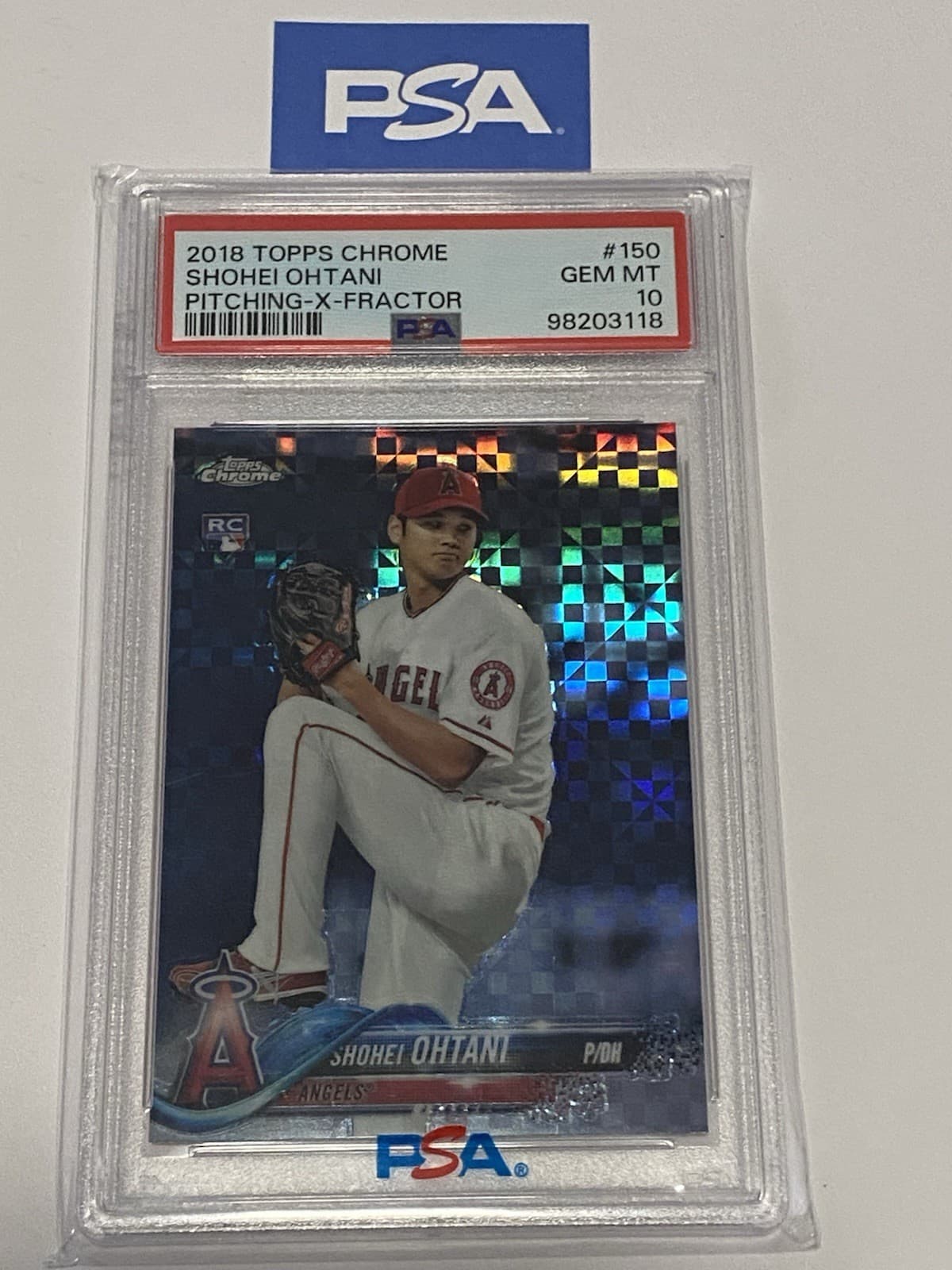 2018 Topps Chrome Shohei Ohtani RC Refractor X Fractor Rookie #150 Angels PSA 10