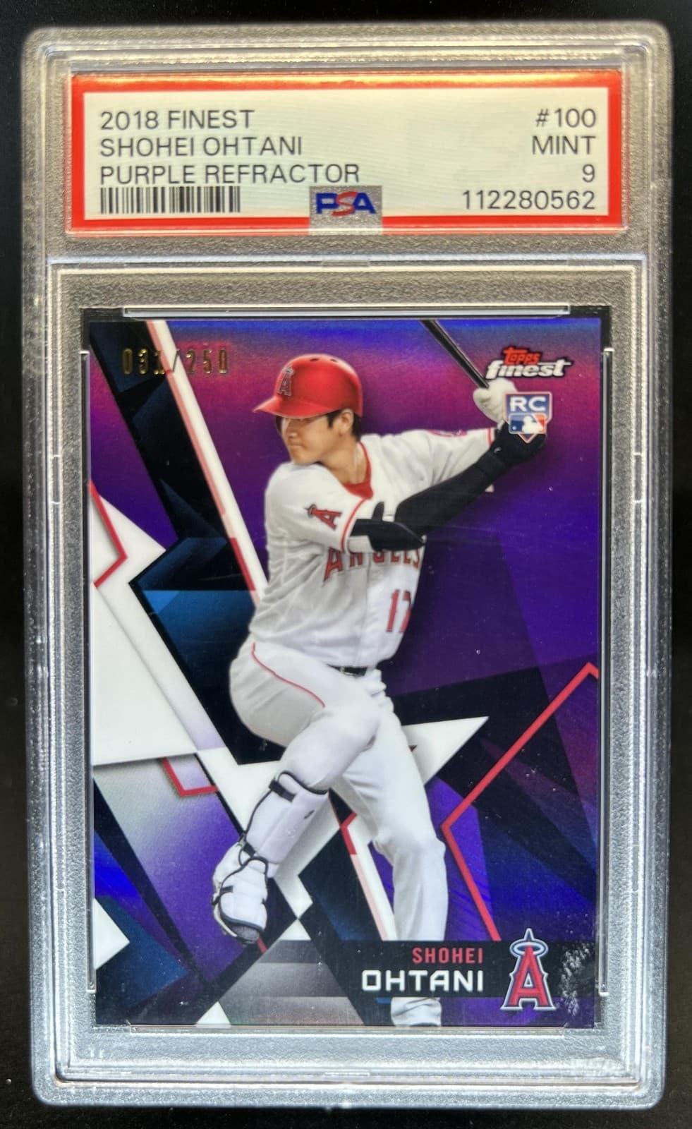 2018 Topps Finest Shohei Ohtani Purple Refractor Rookie RC #/250 Angels PSA 9