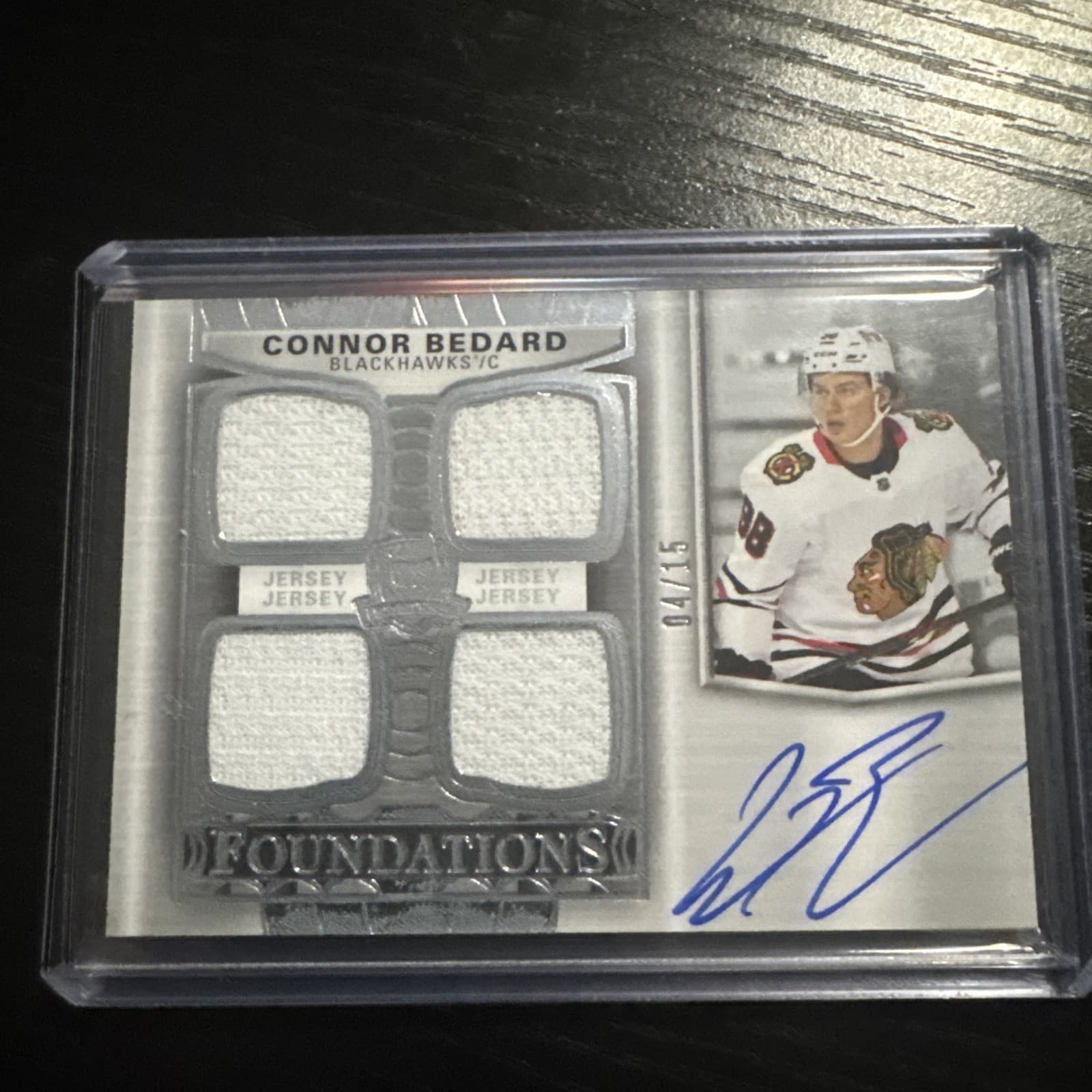 Connor Bedard Foundations 4 patch Game Worn On Card Auto /15. VERY RARE THE CUP
