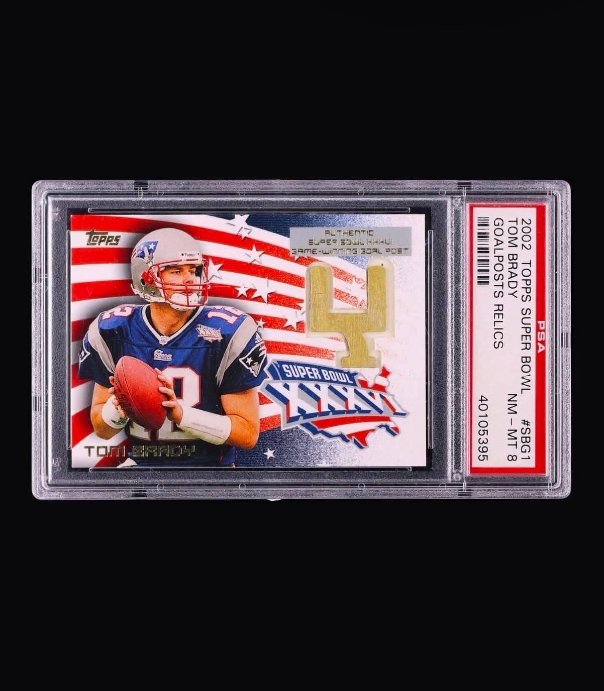 2002 Topps super bowl Goats Post relic Tom Brady psa 8 SBG1