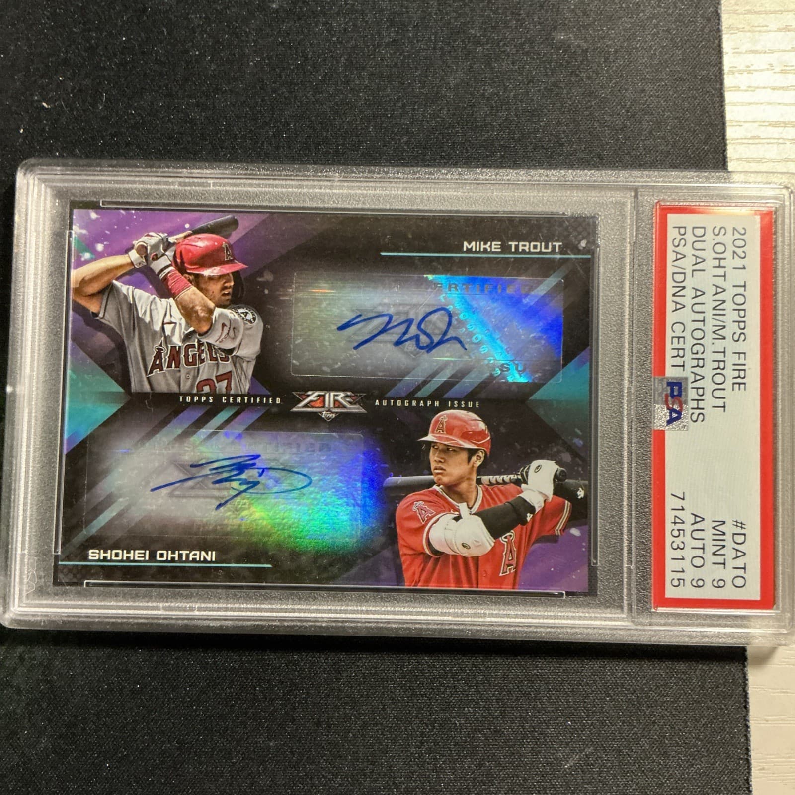 2021 Topps Fire dual auto - Shohei Ohtani , Mike Trout /10 PSA mint 9 auto 9