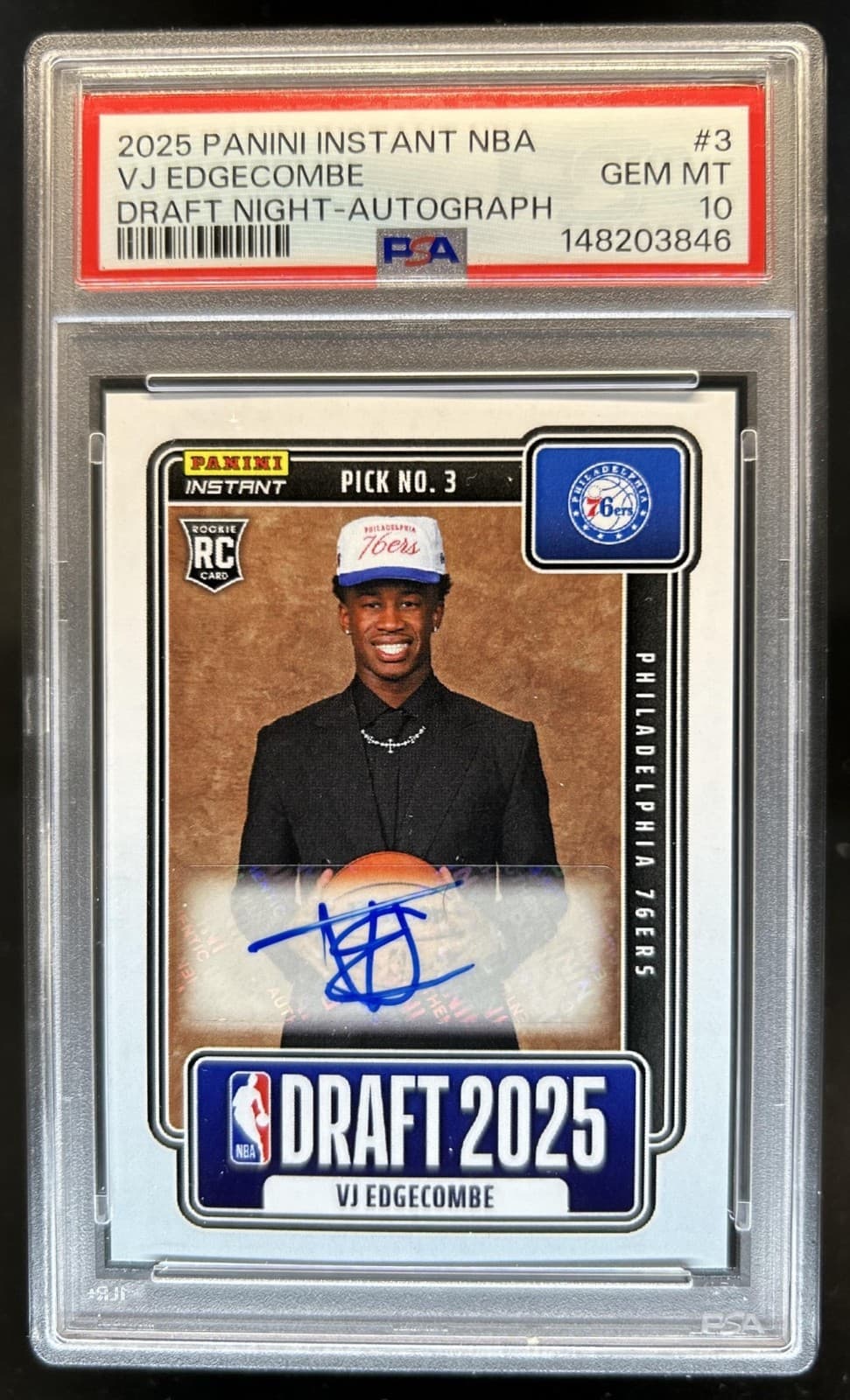 2025-26 Panini Instant VJ Edgecombe Draft Night RC Auto #NBADN-3 PSA 10 GEM MINT