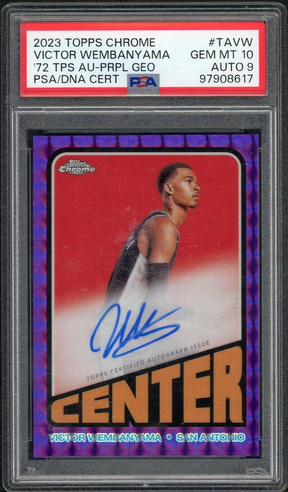2023-24 Topps Chrome Victor Wembanyama 1972 Topps Purple Geometric Rookie PSA 10
