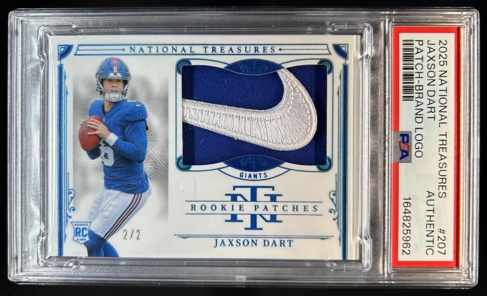 2025 National Treasures Jaxson Dart Brand Logo RC Nike Patch #2/2 PSA Authentic