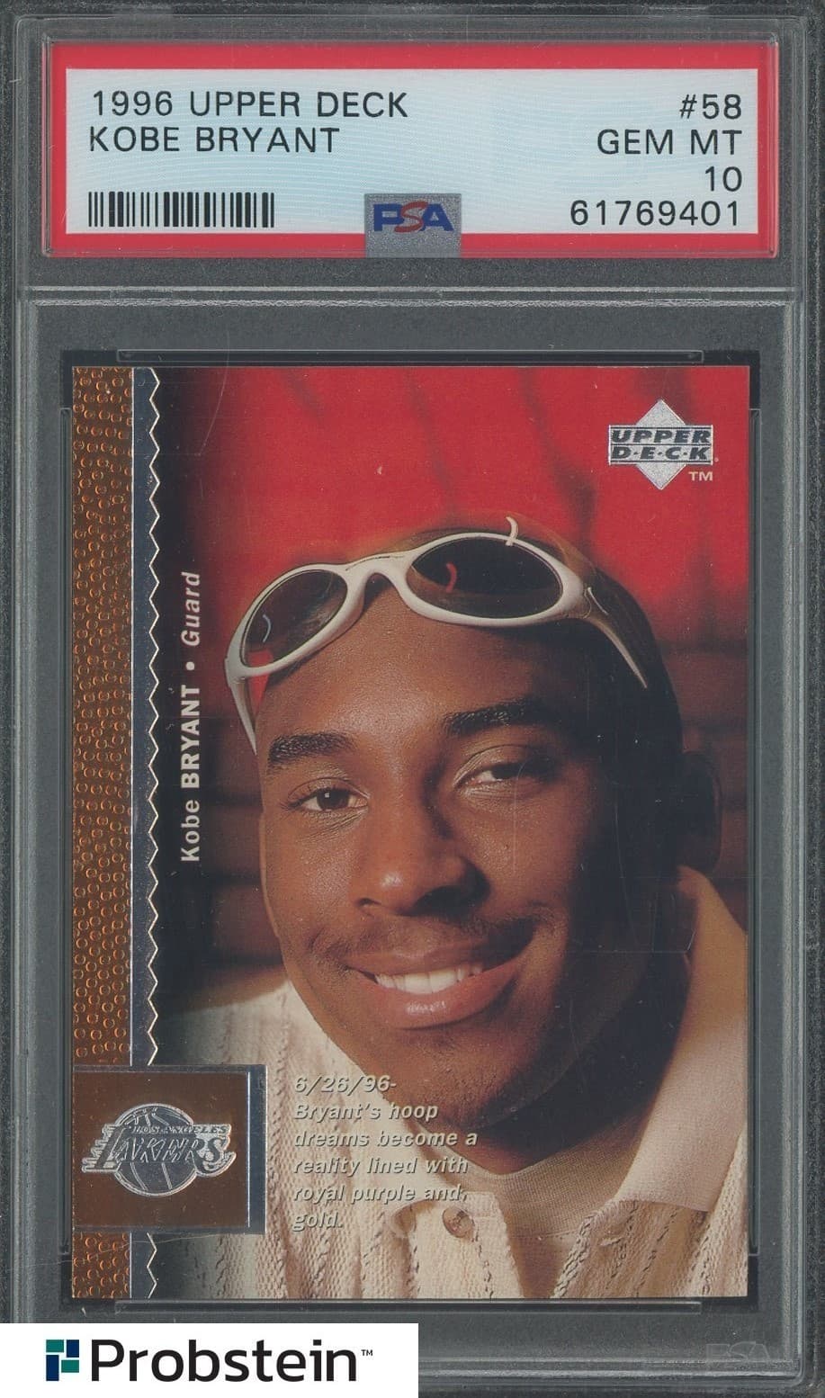 1996 Upper Deck #58 Kobe Bryant Los Angeles Lakers RC Rookie HOF PSA 10 GEM MINT