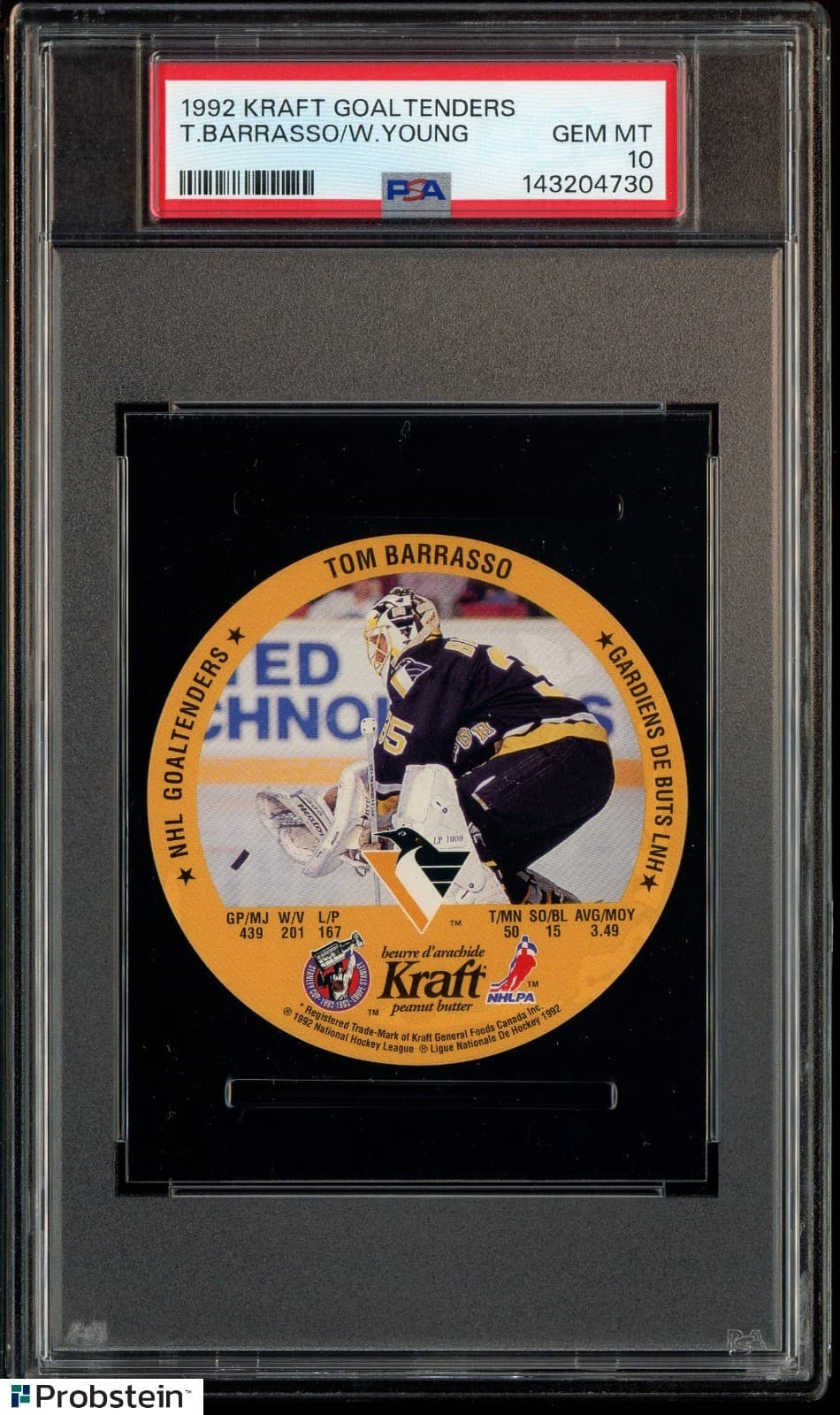 1992 Kraft Goaltenders Hockey Tom Barrasso Wendell Young PSA 10 GEM MINT