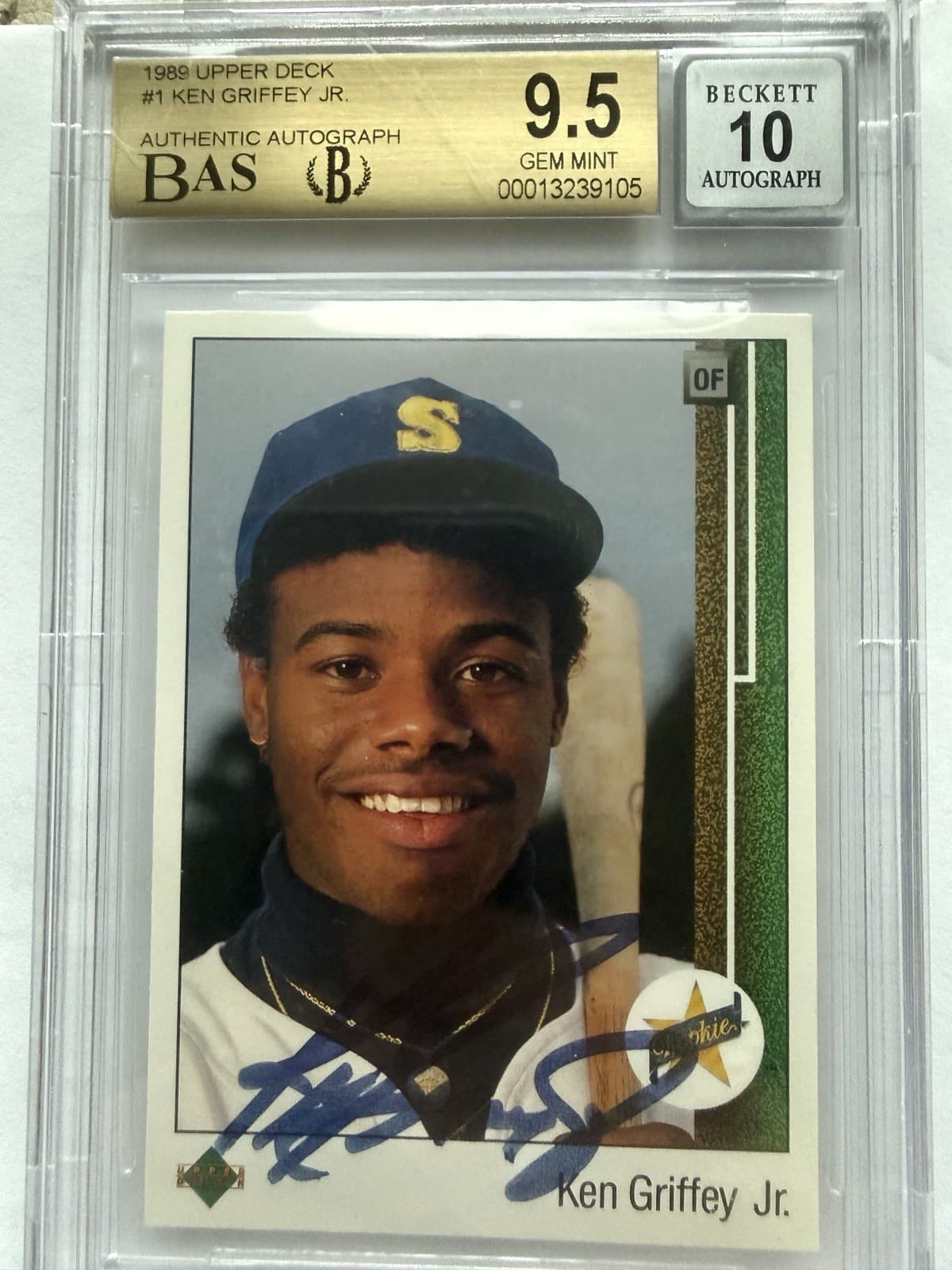 1989 upper deck ken Griffey Jr BAS GEM MINT 9.5 Beckett 10 Auto