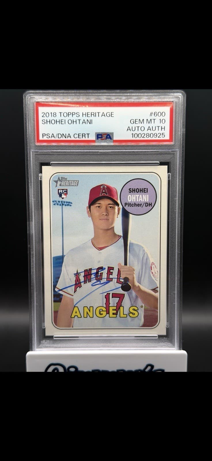 2018 Topps Heritage High Number Shohei Ohtani RC Auto #600 PSA/DNA 100280925