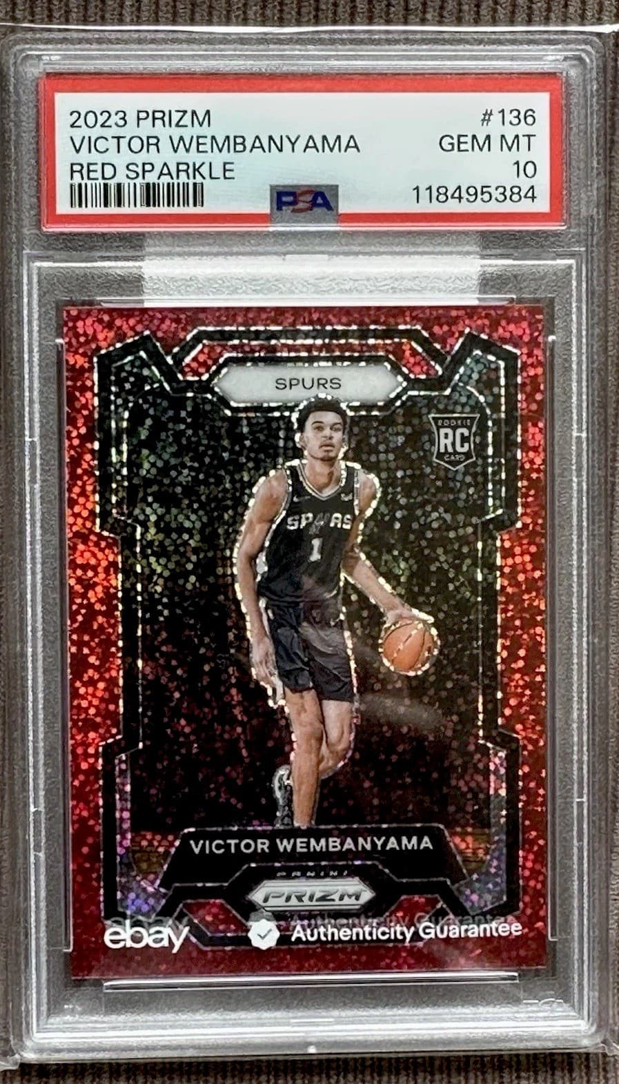 2023-24 Panini Prizm - Victor Wembanyama #136 Red Sparkle Prizm (RC) PSA 10