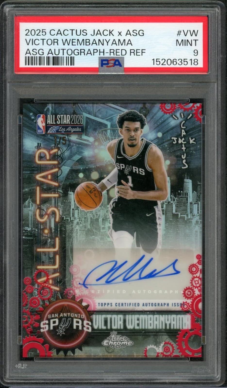 2025 Topps Chrome Victor Wembanyama Cactus Jack x ASG Auto Red /5 PSA 9