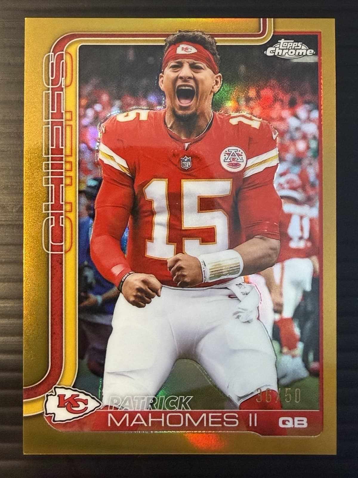 2025 Topps Chrome Football Mahomes Gold Variation /50 Iconic Image! 🐐 🔥