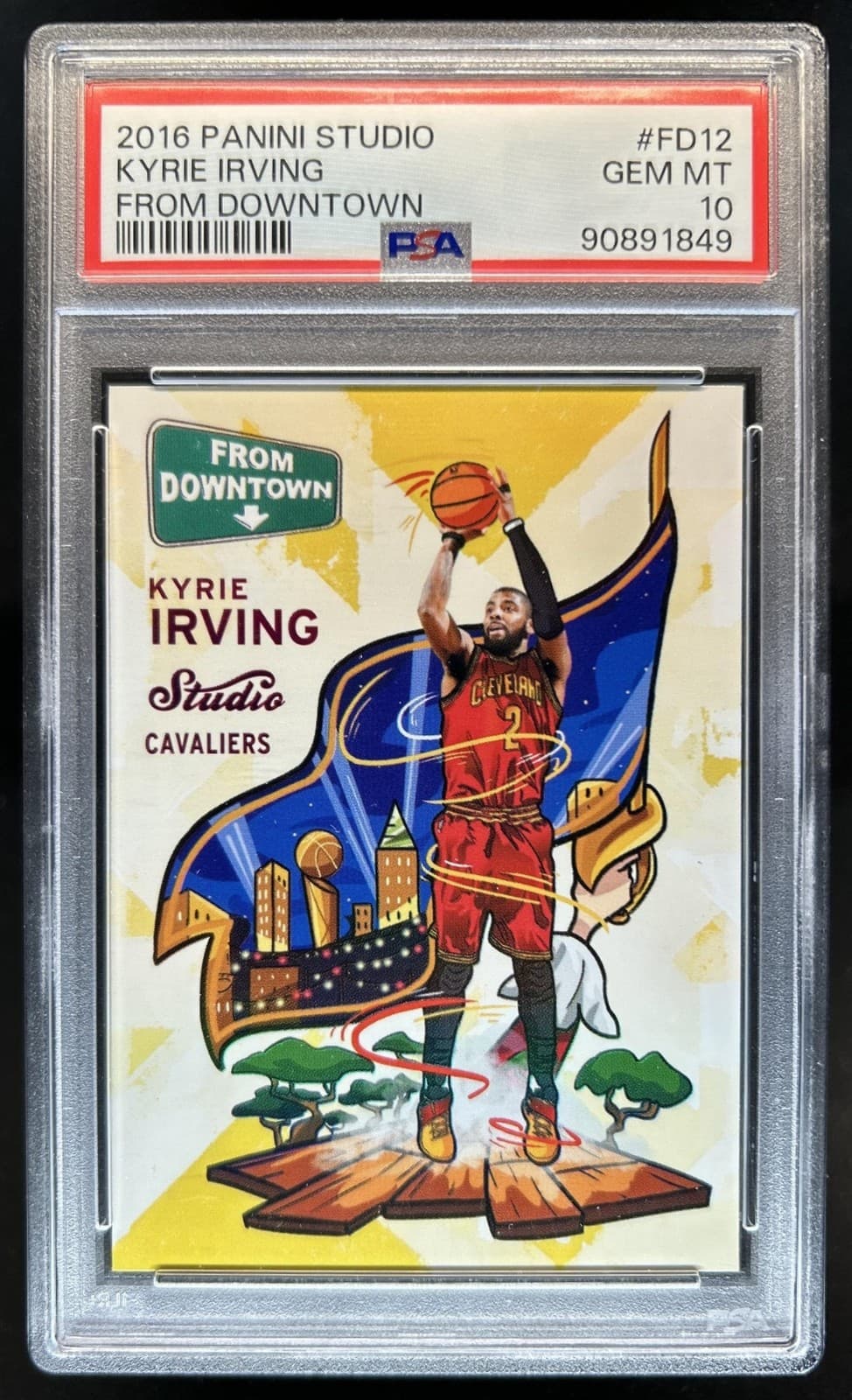 2016-17 Panini Studio Kyrie Irving From Downtown! #FD12 Cavaliers PSA 10