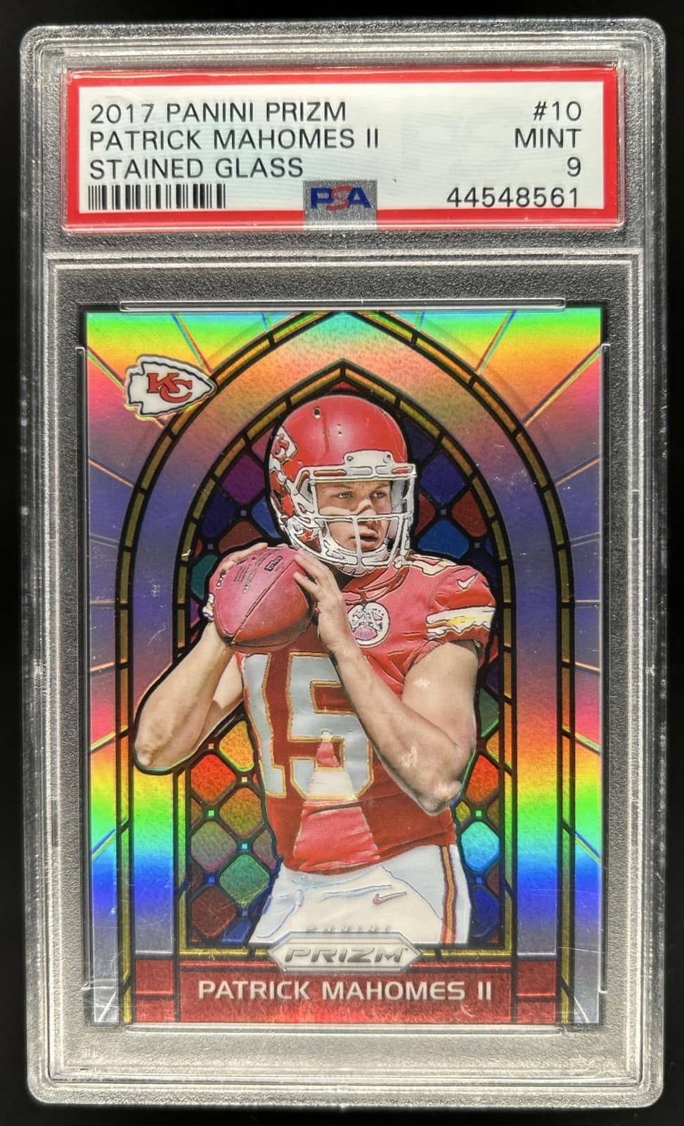 2017 Panini Prizm Patrick Mahomes II Stained Glass Rookie RC #10 Chiefs PSA 9