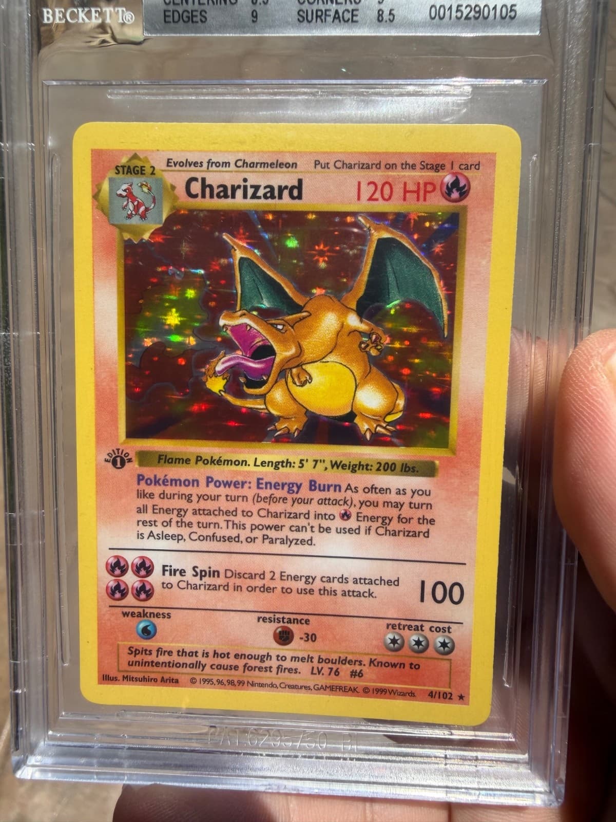 1999 Pokemon Base 1st Edition Thick Stamp #4 Charizard Holo R BGS 8.5