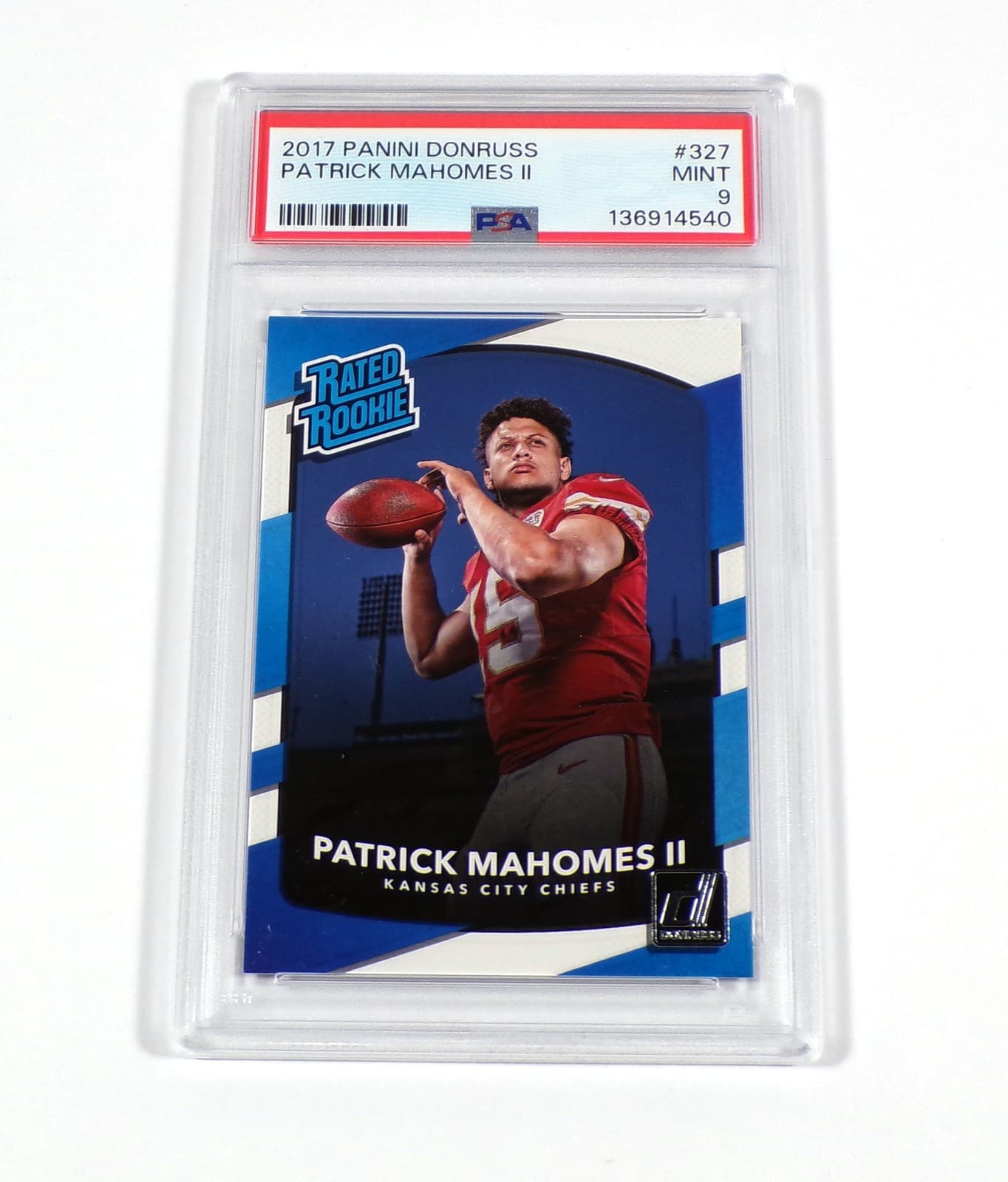 2017 Panini Donruss Patrick Mahomes II Rated Rookie #327 Chiefs PSA 9