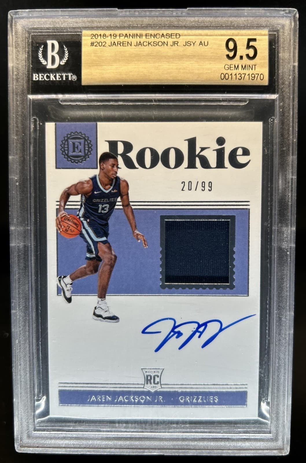 2018-19 Panini Encased Jaren Jackson Jr. RC Jersey Auto #/99 Grizzlies BGS 9.5/9