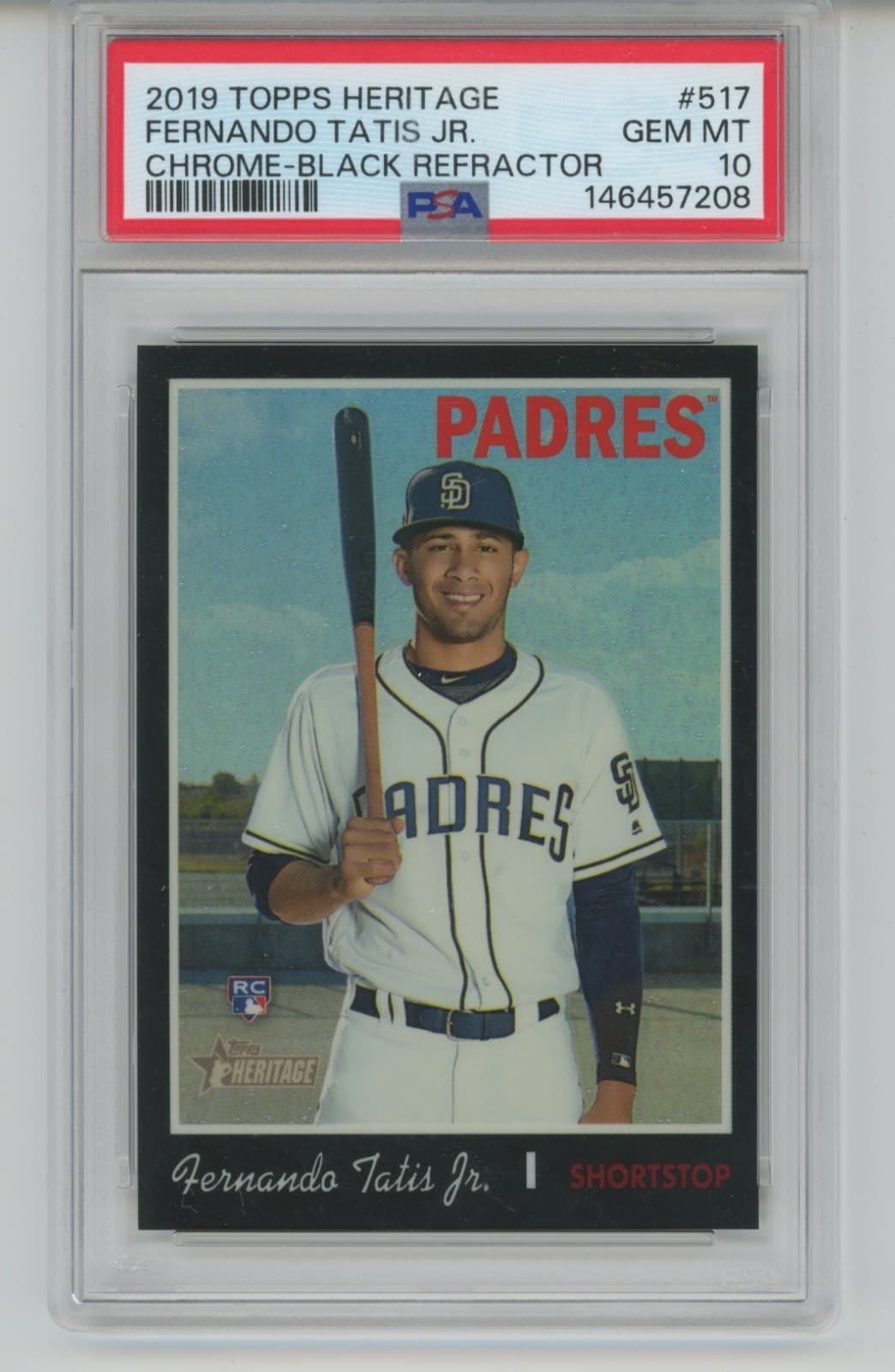 PSA 10 FERNANDO TATIS JR 2019 Topps Heritage #517 BLACK REFRACTOR RC SP /69