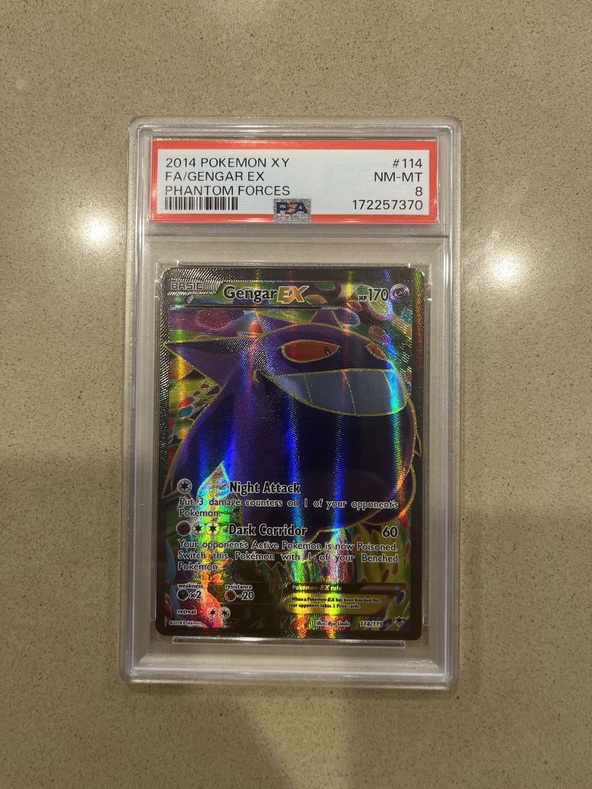 Pokemon Gengar EX Full Art Holo 114/119 2014 XY Phantom Forces PSA 8