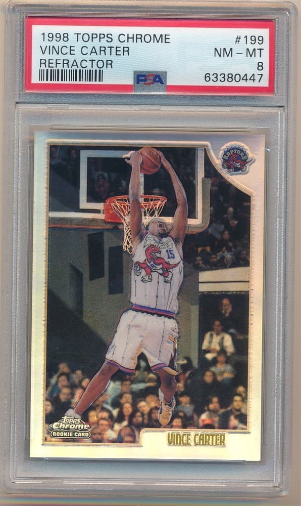 Vince Carter 1998/99 Topps Chrome 199 Rc Rookie Refractor Raptors Sp Psa 8 Nm-Mt