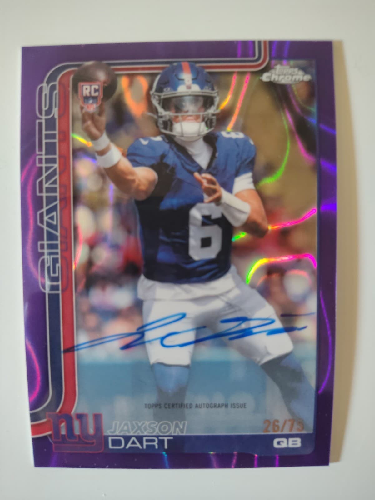 2025 Topps Chrome Jaxson Dart Auto 26/75 True Purple Rookie Giants Rc