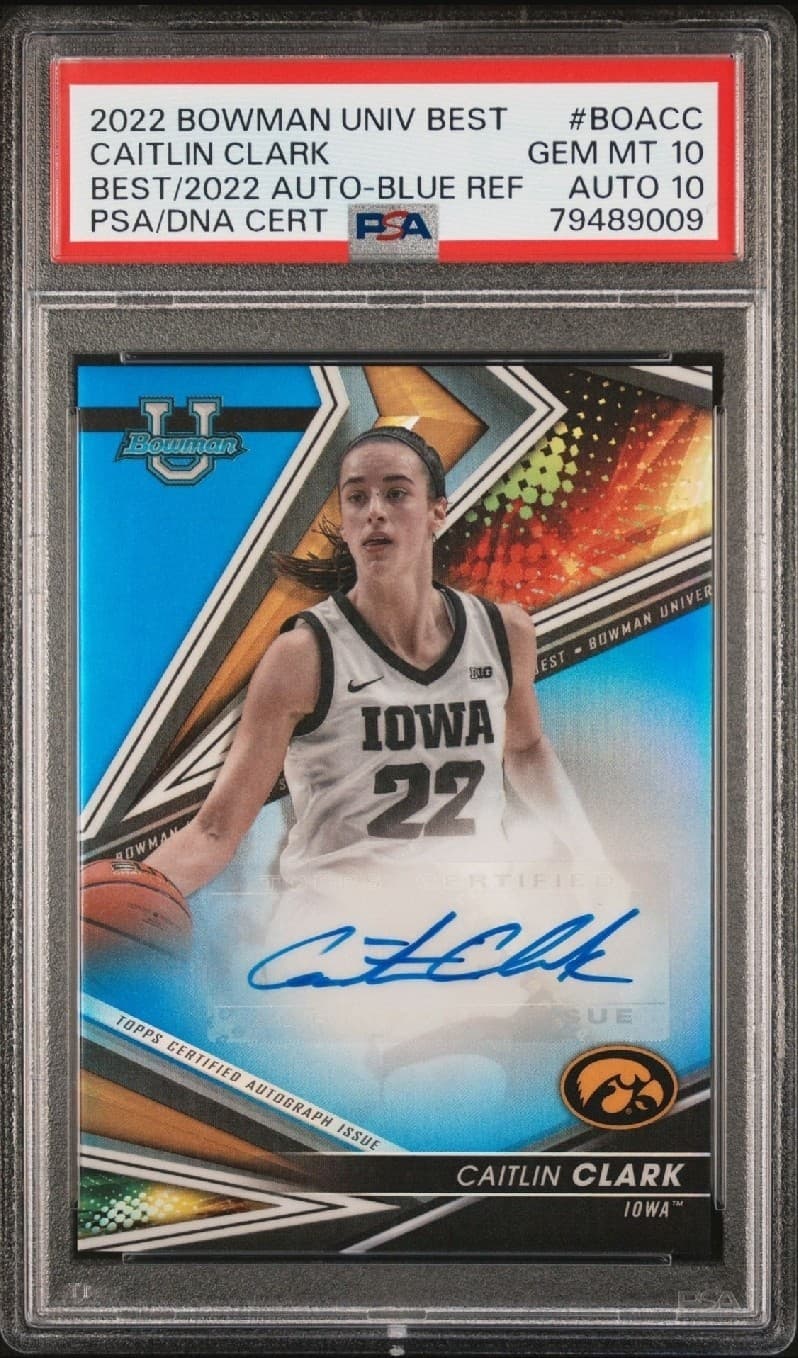 Topps 2022-23 Bowman U Best Caitlin Clark RC Blue Refractor 79/150 PSA10 AUT010
