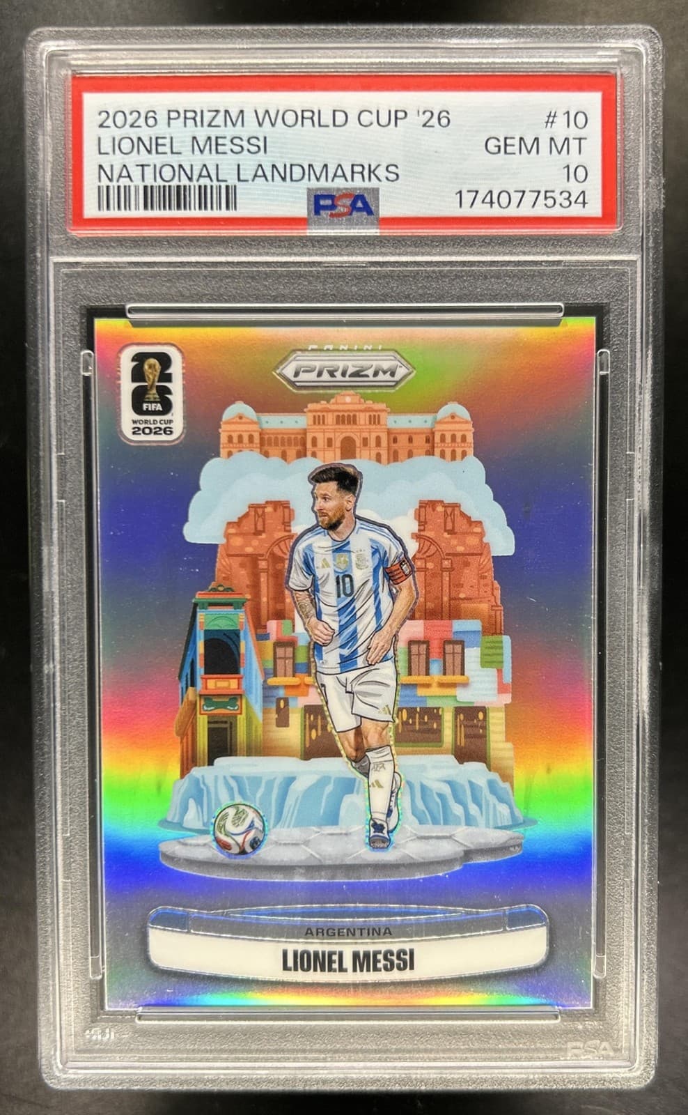 2026 Panini Prizm World Cup Lionel Messi National Landmarks SSP #10 PSA 10