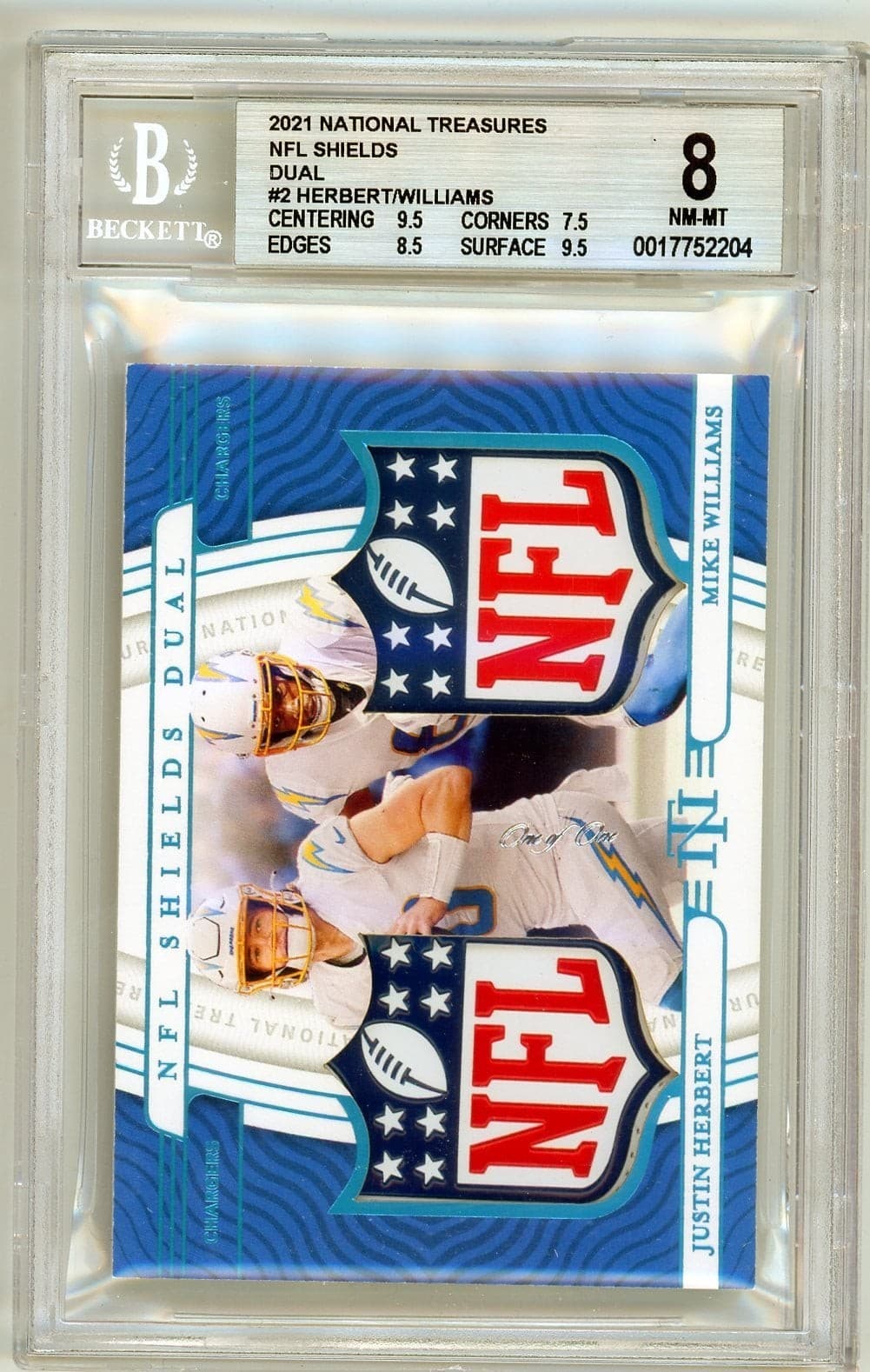 2021 National Treasures Football Herbert/Williams NFL Shields Dual 1/1 BGS 8