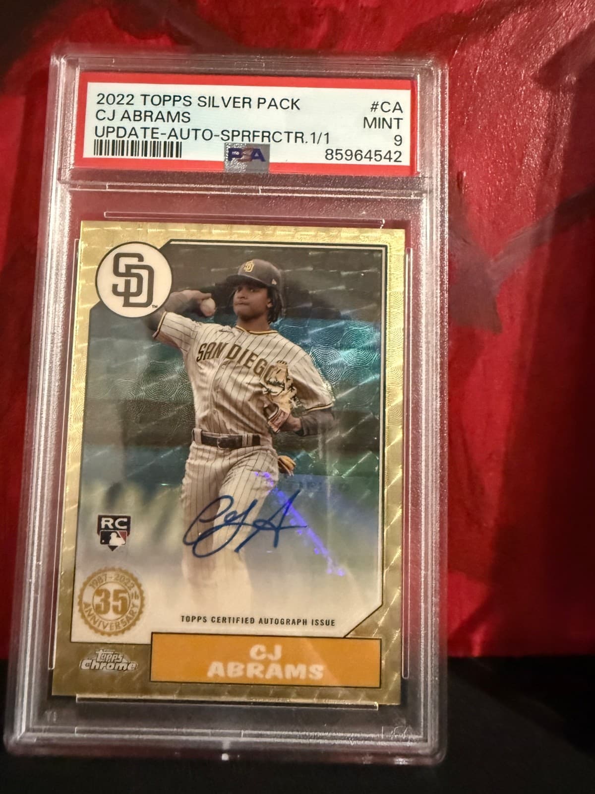 PSA 9 CJ Abrams 2022 Topps Update Auto Superfractor RC #’d 1/1