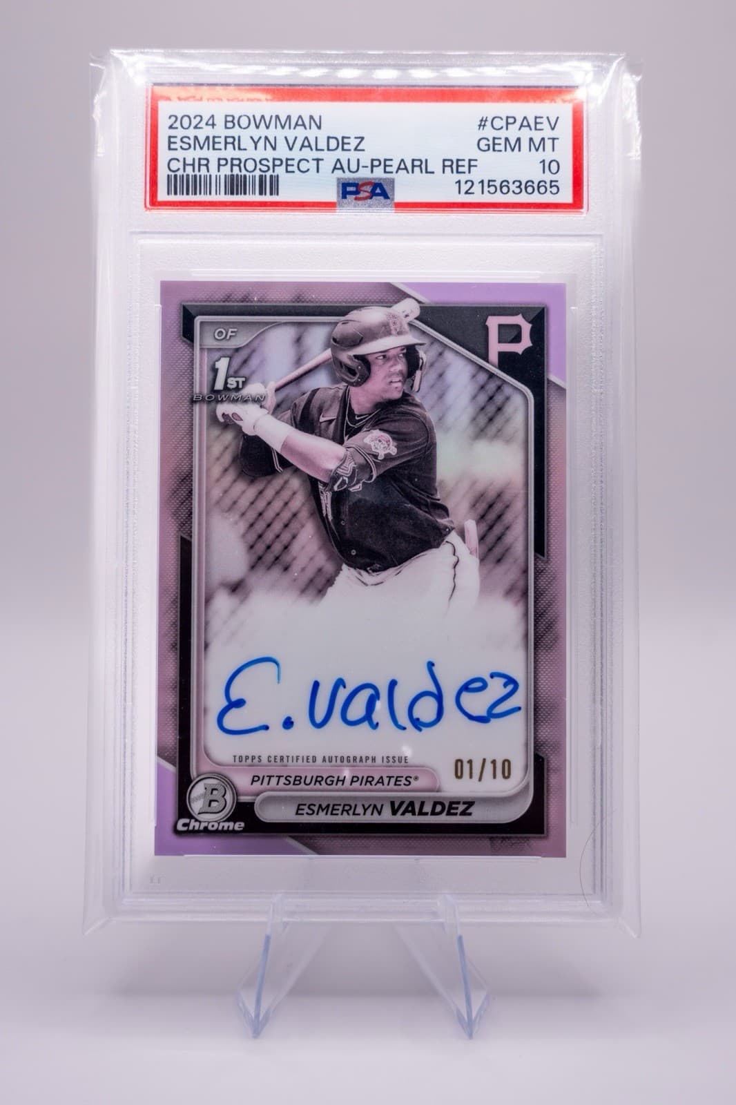 2024 Bowman Chrome Esmerlyn Valdez CPA-EV Pearl /10 Auto PSA 10 Pirates