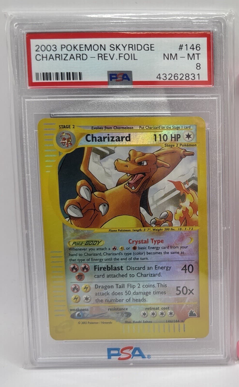 2003 Pokemon CHARIZARD #146/144 Skyridge Reverse Holo Secret Rare English PSA 8