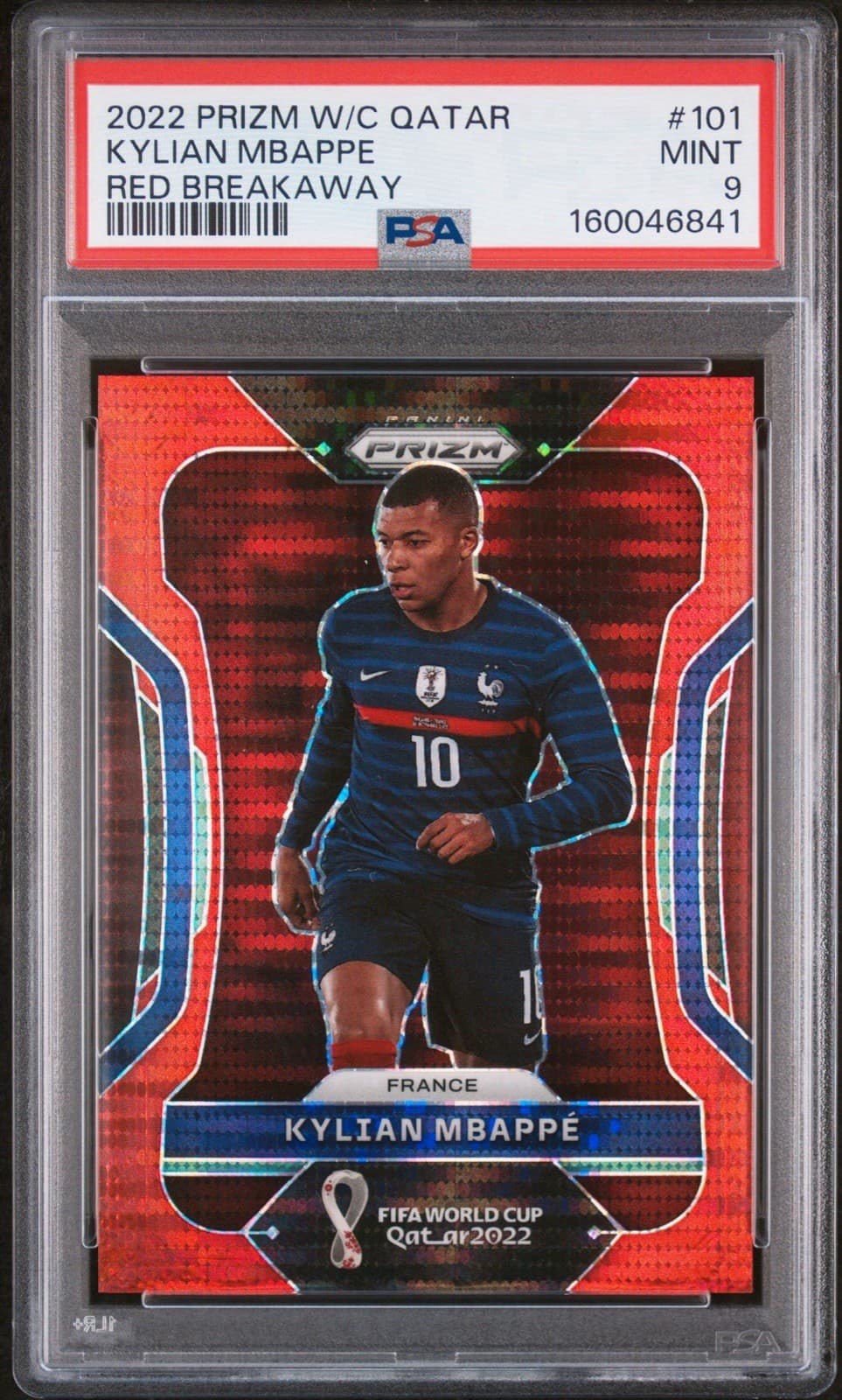 2022 PANINI PRIZM WORLD CUP QATAR KYLIAN MBAPPE RED BREAKAWAY /99 PSA 9