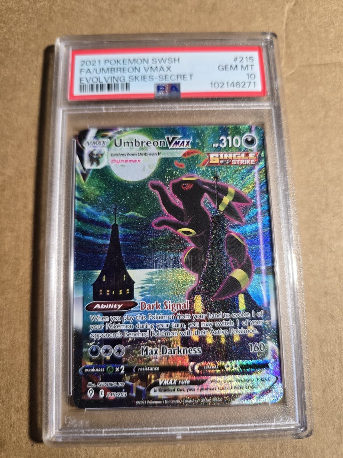 PSA 10 2021 POKEMON SWSH EVOLVING SKIES #215/203 UMBREON VMAX SECRET ALT ART