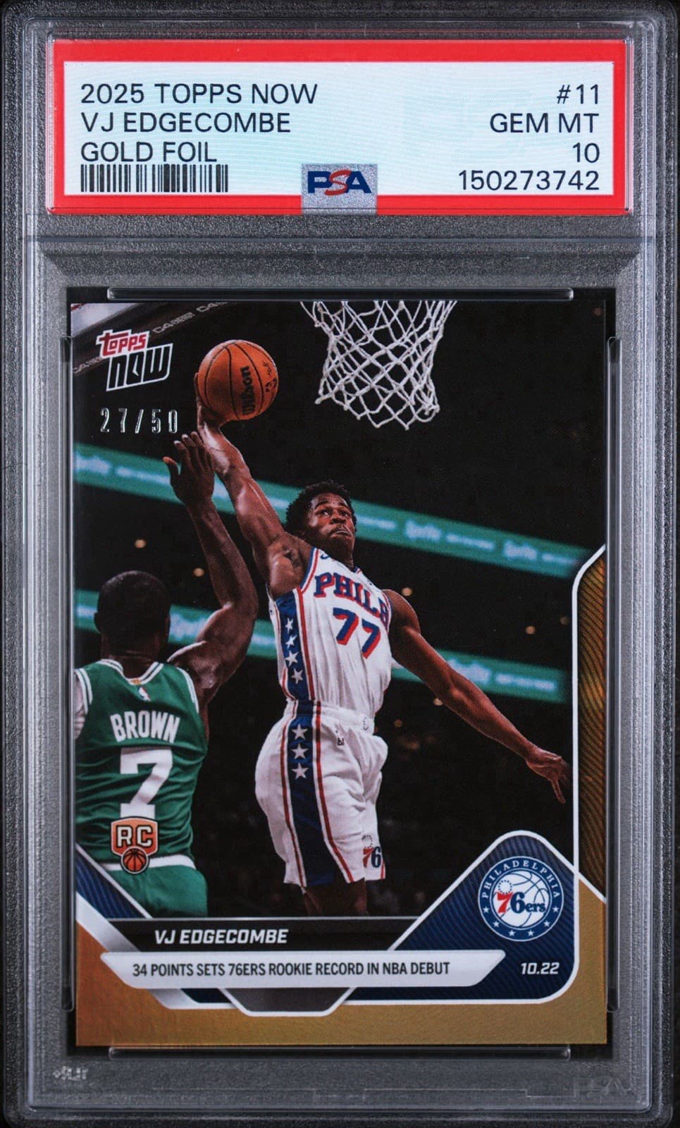 2025 Topps Now VJ Edgecombe #11 Gold Foil PSA 10 RC /50